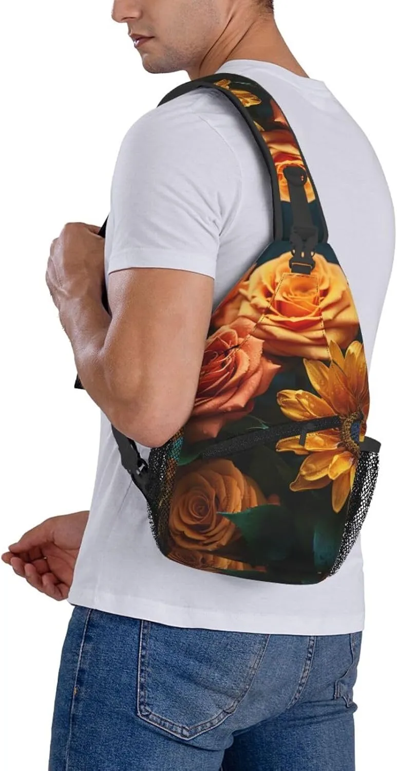 Sling Bag Crossbody Backpack for Men Women Sunflower and Rose Chest Bag Crossbody Bag for Travel Sport Running