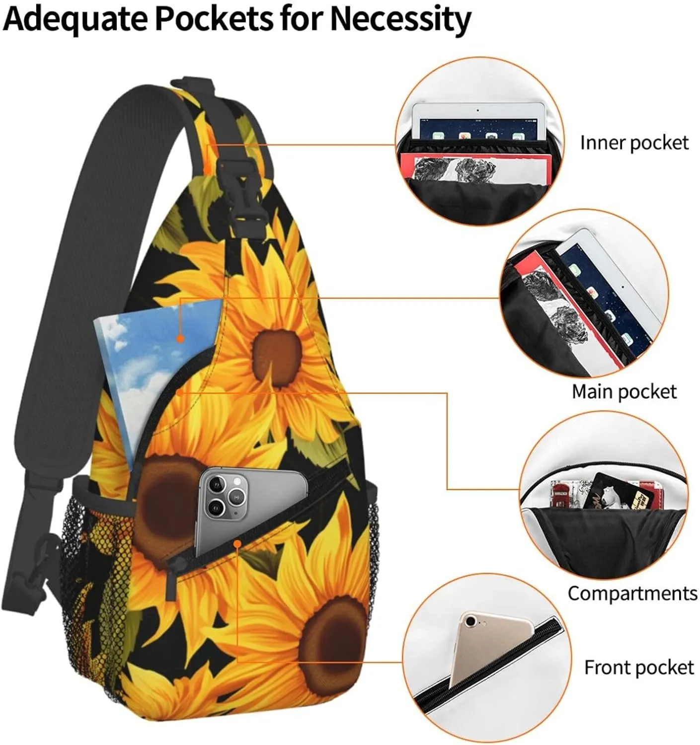 Sling Bag Crossbody Backpack for Men Women Sunflower Flower Chest Bag Crossbody Bag for Travel Sport Running