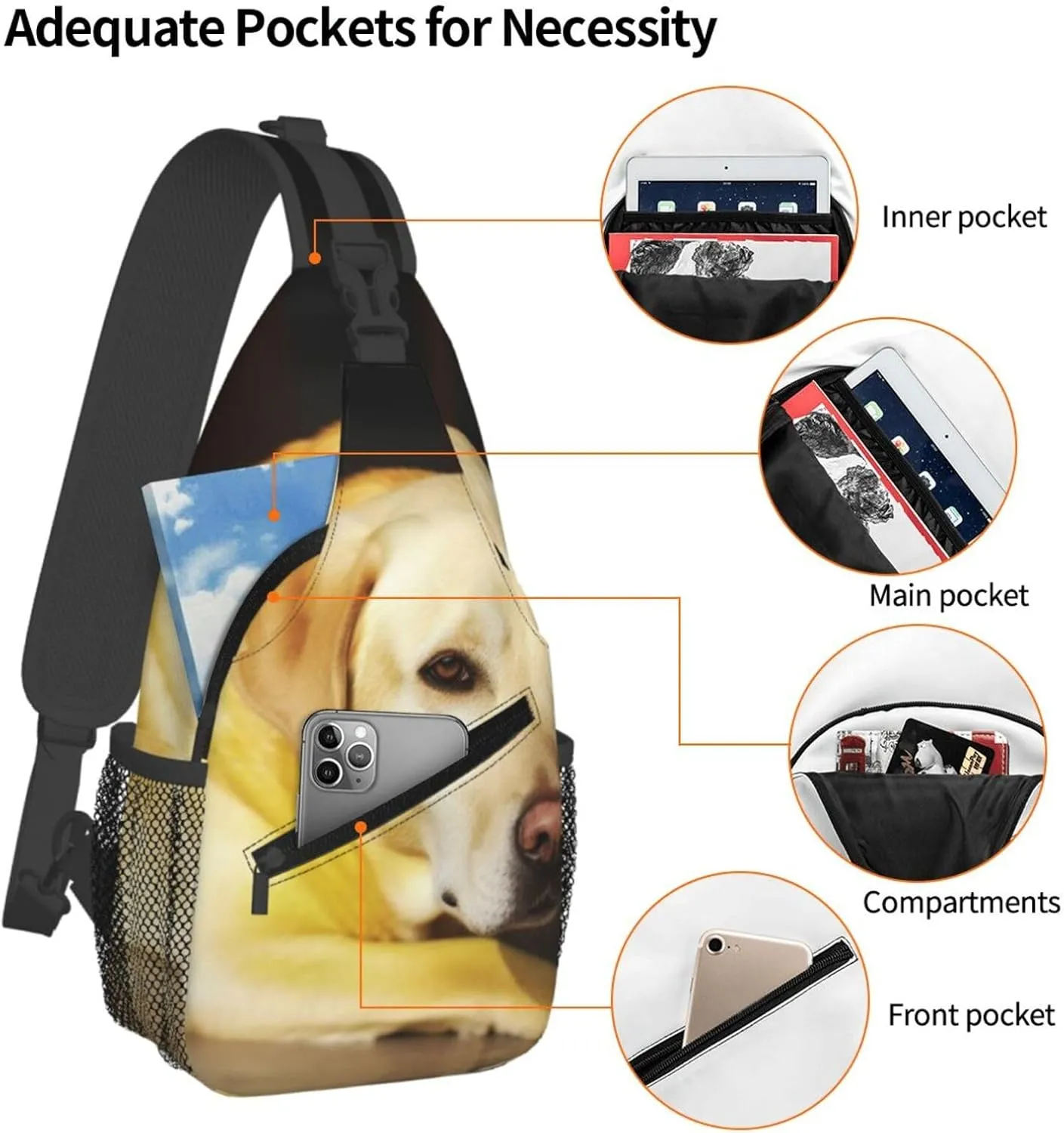 Sling Bag Crossbody Backpack for Men Women Yellow Dog Chest Bag Crossbody Bag for Travel Sport Running