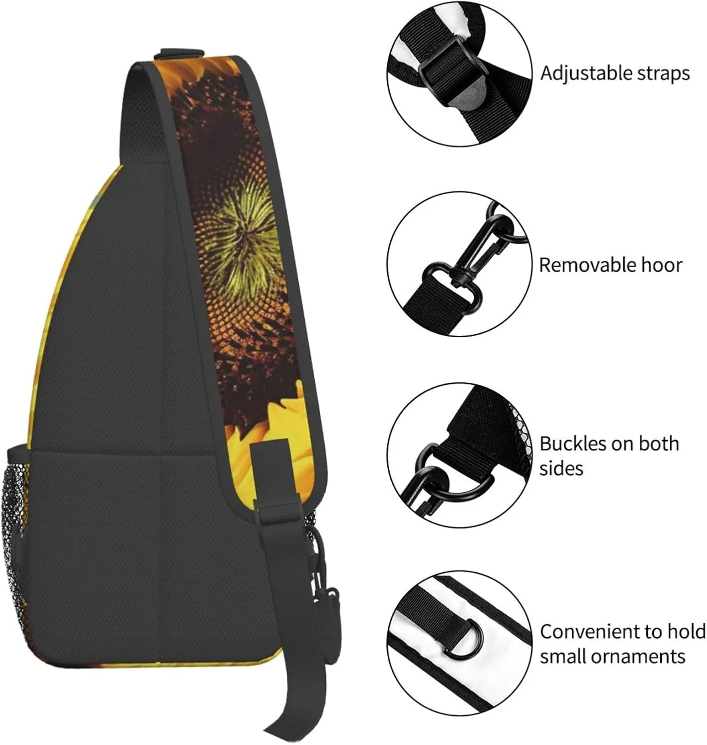 Sling Bag Crossbody Backpack for Men Women Yellow Sunflower Chest Bag Crossbody Bag for Travel Sport Running