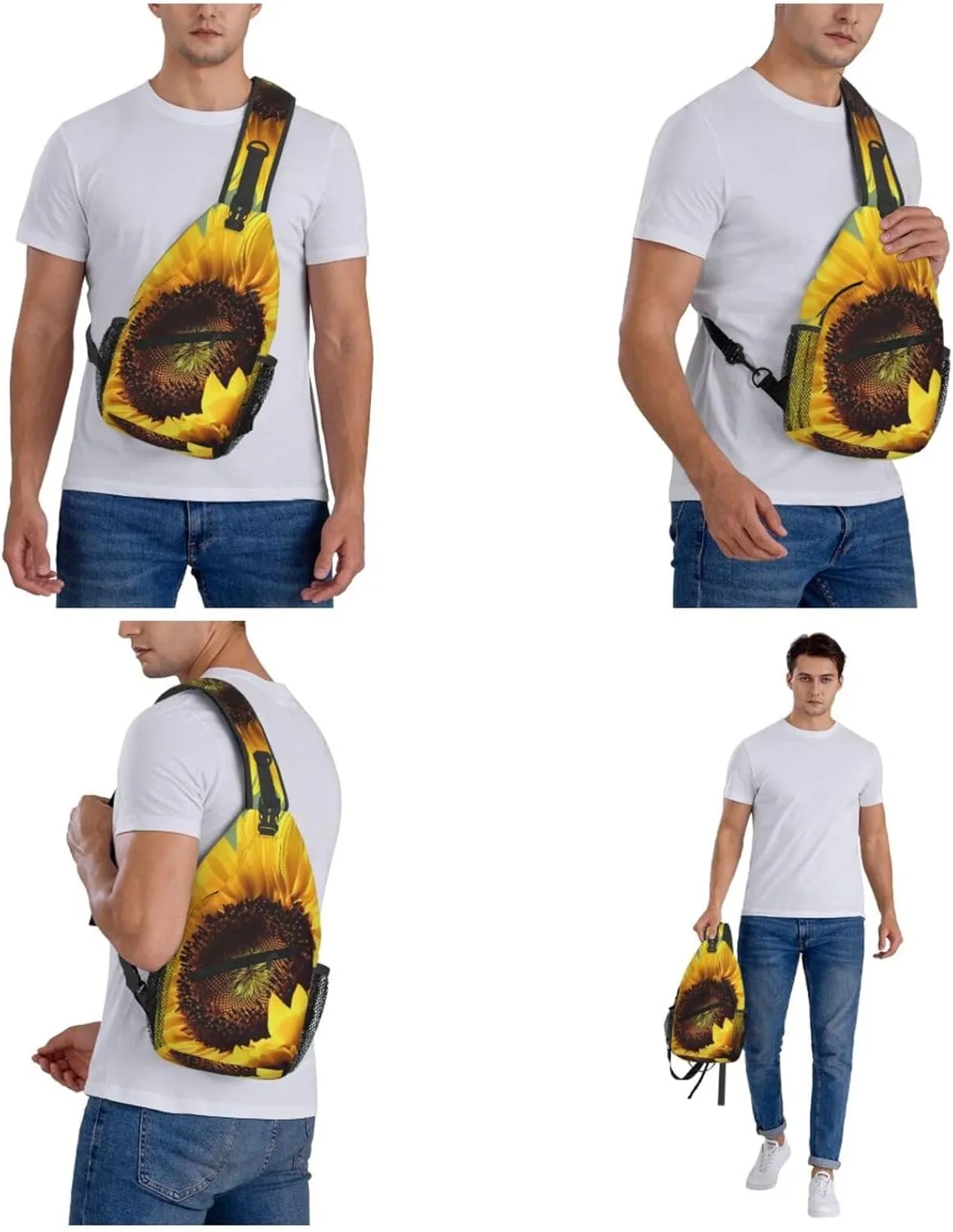 Sling Bag Crossbody Backpack for Men Women Yellow Sunflower Chest Bag Crossbody Bag for Travel Sport Running