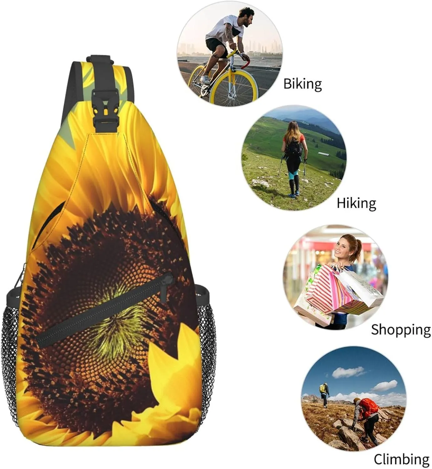 Sling Bag Crossbody Backpack for Men Women Yellow Sunflower Chest Bag Crossbody Bag for Travel Sport Running