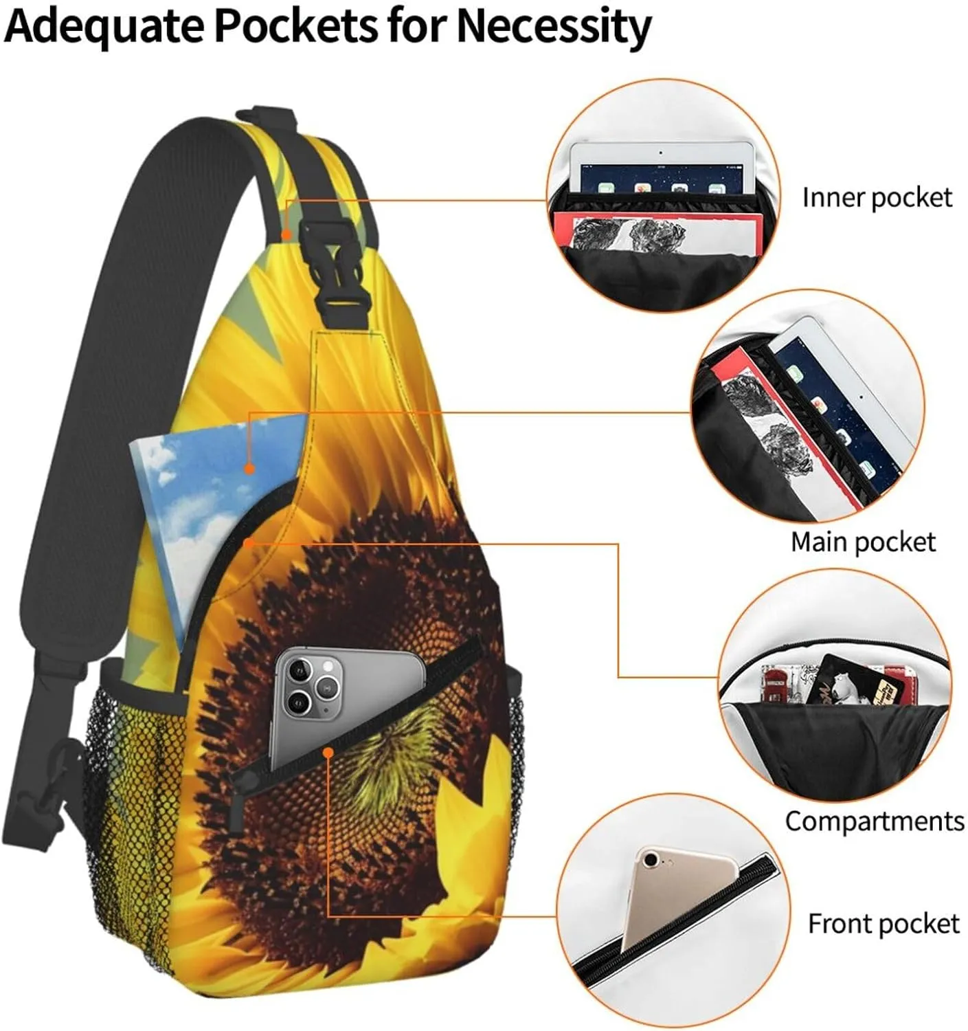 Sling Bag Crossbody Backpack for Men Women Yellow Sunflower Chest Bag Crossbody Bag for Travel Sport Running