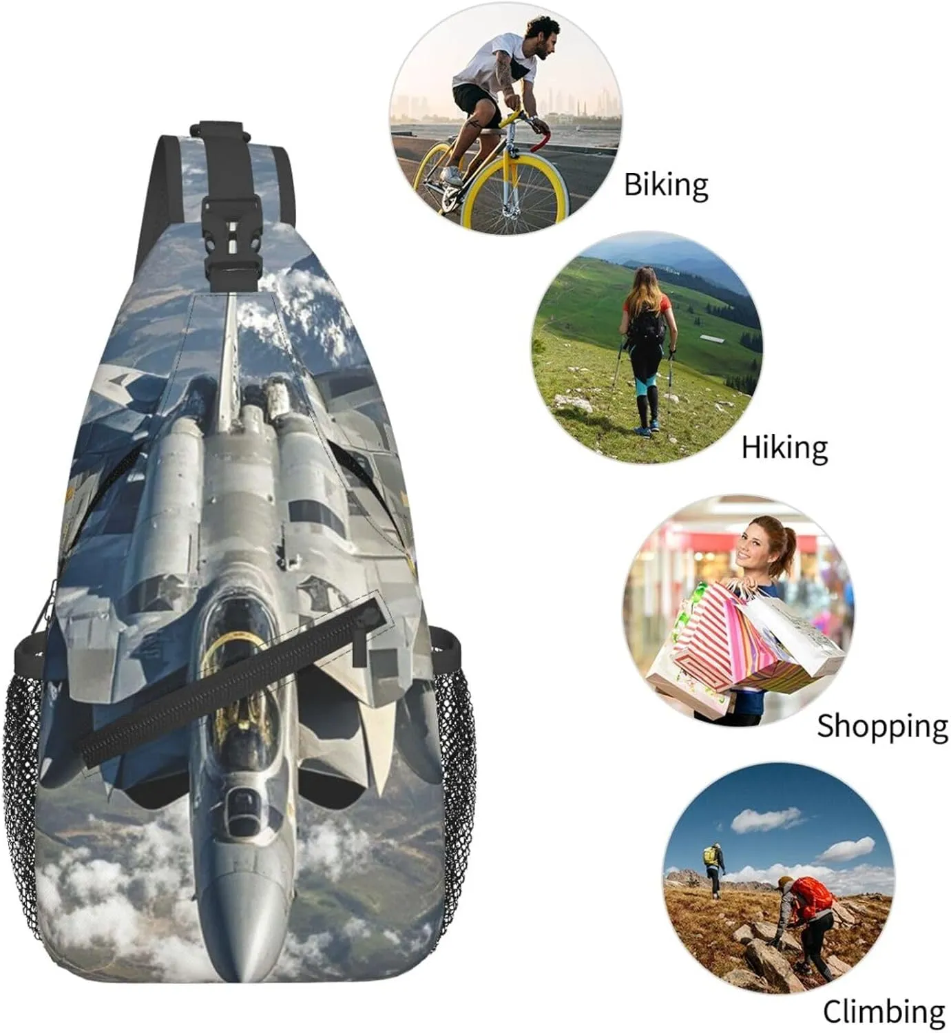 Sling Bag for Men Women Crossbody Backpack Aircraft Fighter Jets Crossbody Bag Chest Bag for Travel Sport