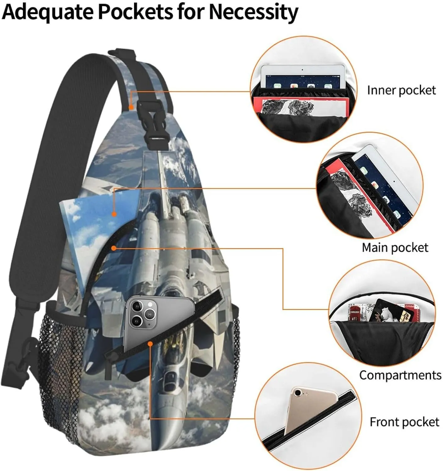 Sling Bag for Men Women Crossbody Backpack Aircraft Fighter Jets Crossbody Bag Chest Bag for Travel Sport