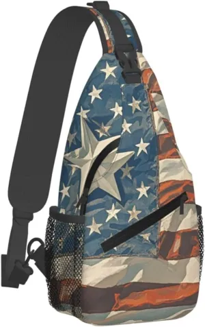 Sling Bag for Men Women Crossbody Backpack American Flag Stars Stripes Crossbody Bag Chest Bag for Travel Sport