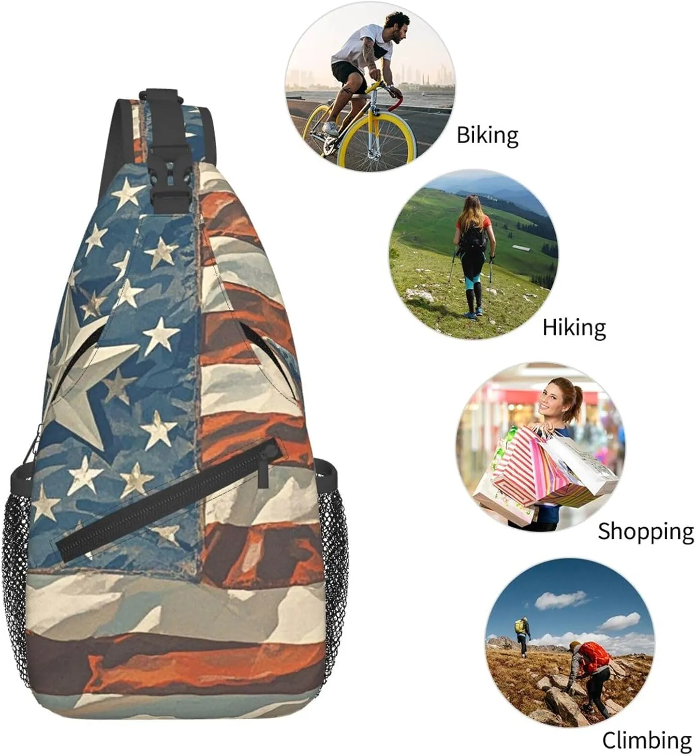 Sling Bag for Men Women Crossbody Backpack American Flag Stars Stripes Crossbody Bag Chest Bag for Travel Sport