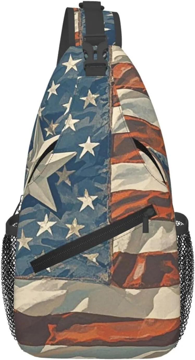 Sling Bag for Men Women Crossbody Backpack American Flag Stars Stripes Crossbody Bag Chest Bag for Travel Sport