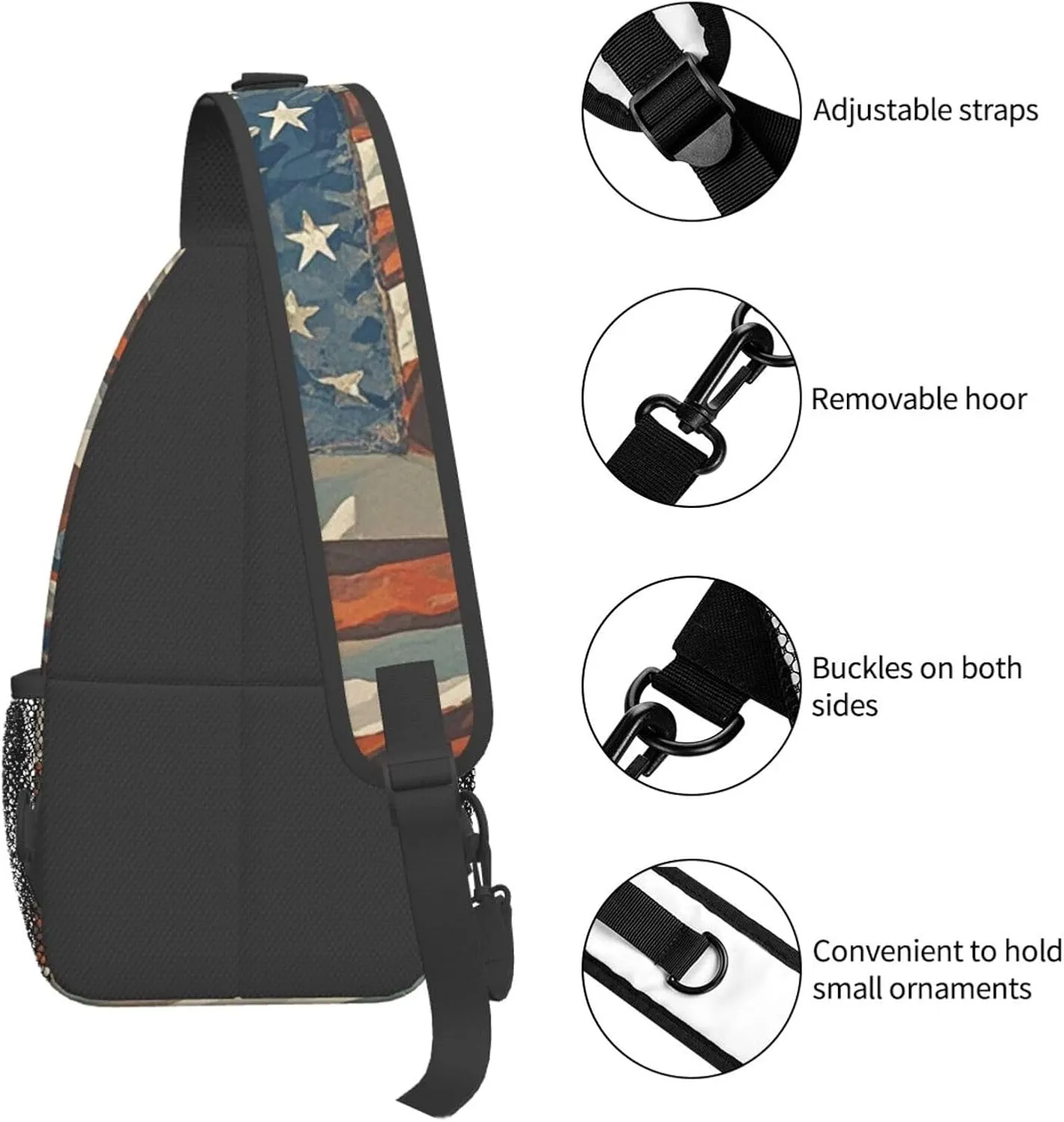 Sling Bag for Men Women Crossbody Backpack American Flag Stars Stripes Crossbody Bag Chest Bag for Travel Sport
