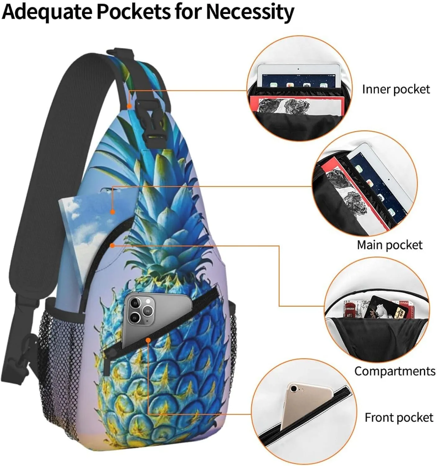 Sling Bag for Men Women Crossbody Backpack Blue pineapple Crossbody Bag Chest Bag for Travel Sport