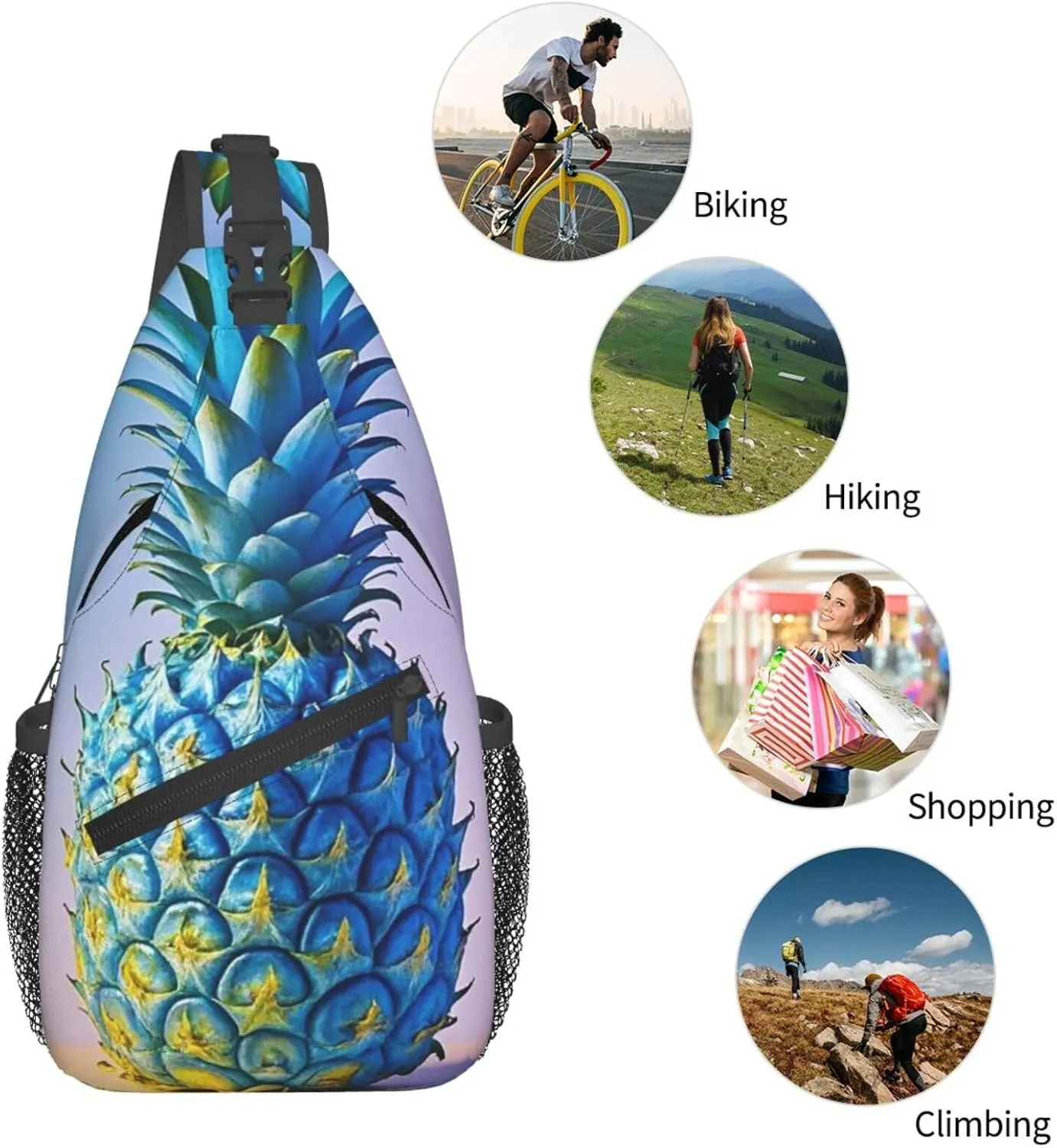 Sling Bag for Men Women Crossbody Backpack Blue pineapple Crossbody Bag Chest Bag for Travel Sport
