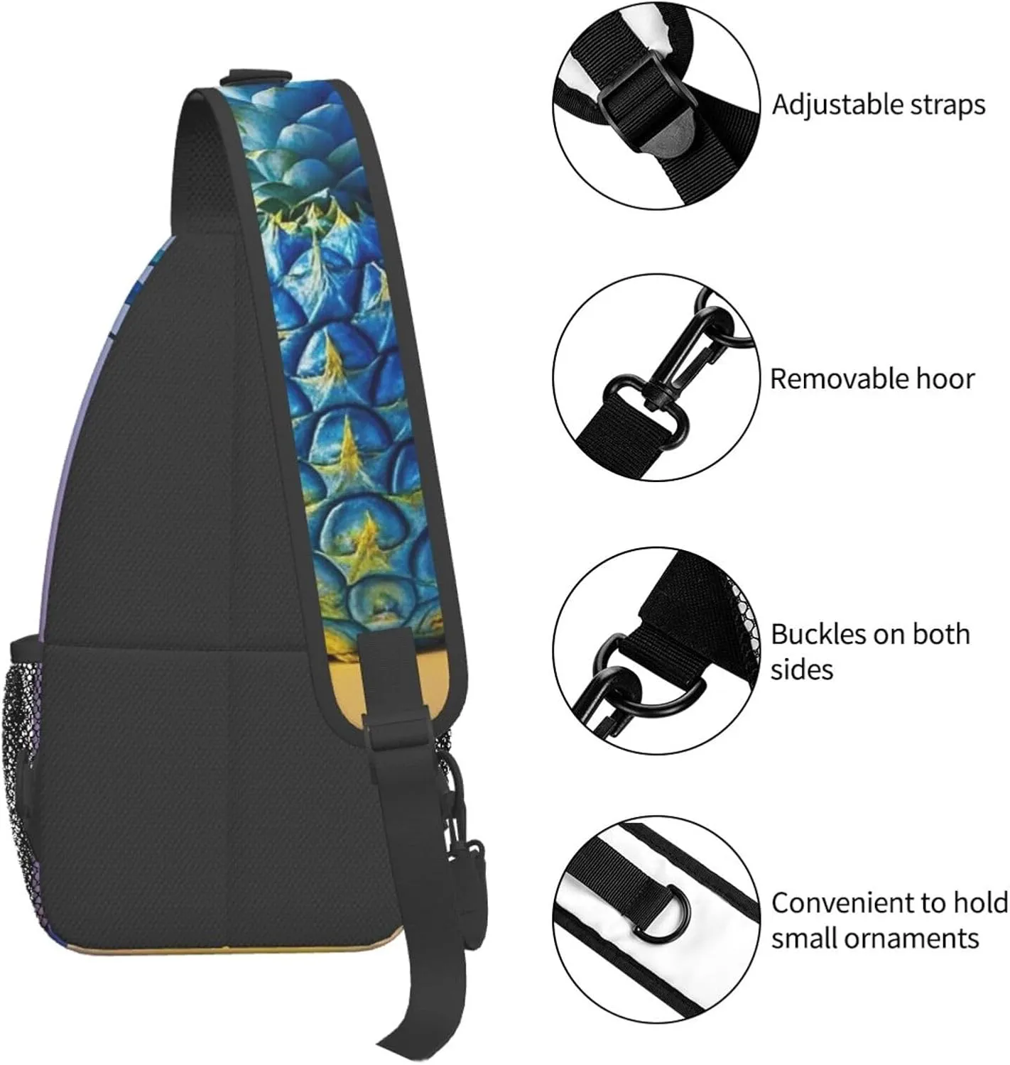 Sling Bag for Men Women Crossbody Backpack Blue pineapple Crossbody Bag Chest Bag for Travel Sport