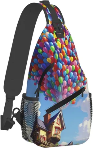 Sling Bag for Men Women Crossbody Backpack Colorful Balloon and house Crossbody Bag Chest Bag for Travel Sport