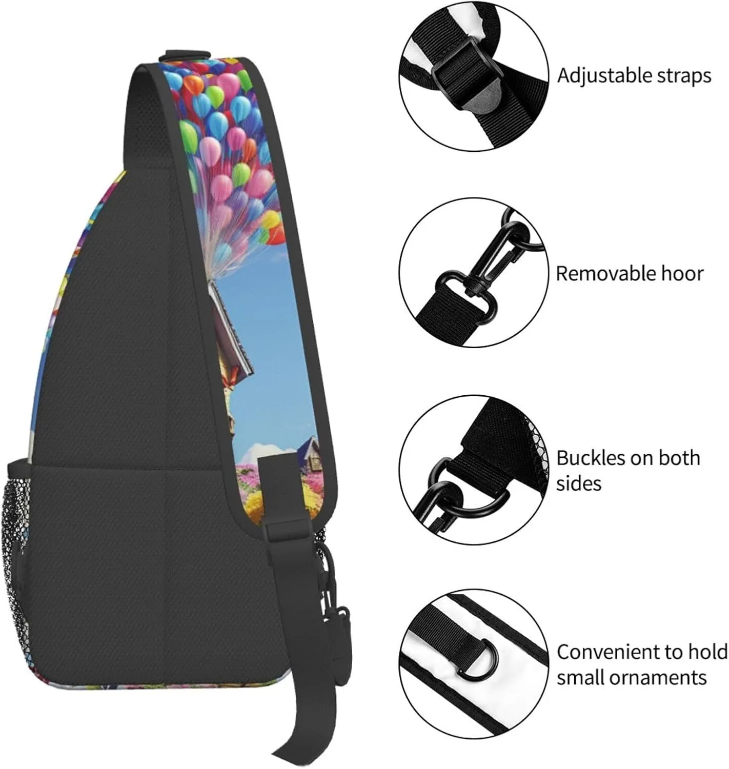 Sling Bag for Men Women Crossbody Backpack Colorful Balloon and house Crossbody Bag Chest Bag for Travel Sport