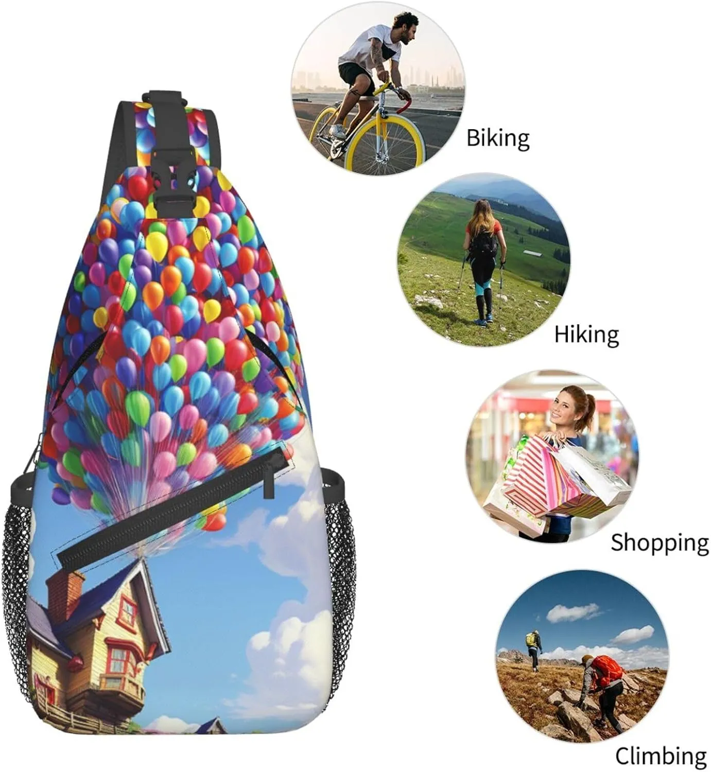 Sling Bag for Men Women Crossbody Backpack Colorful Balloon and house Crossbody Bag Chest Bag for Travel Sport