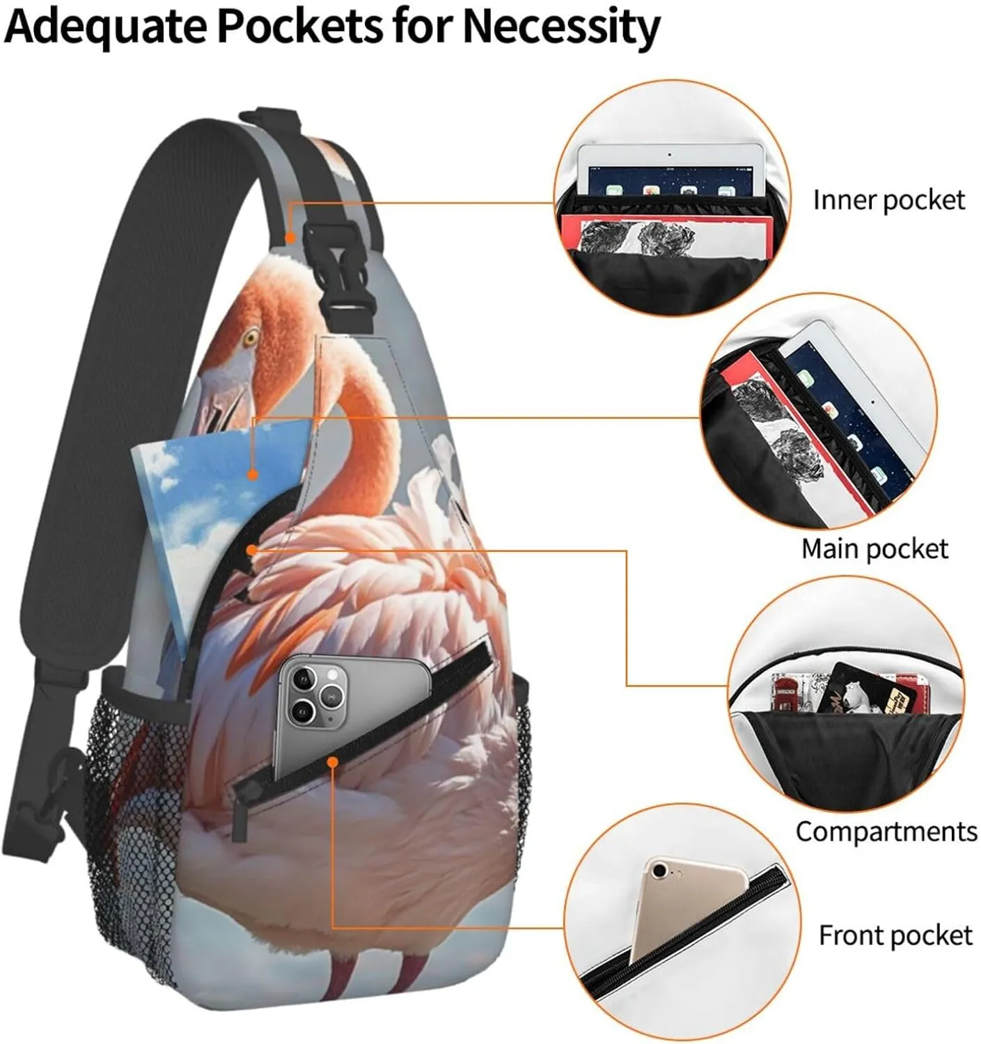 Sling Bag for Men Women Crossbody Backpack Flamingo Crossbody Bag Chest Bag for Travel Sport