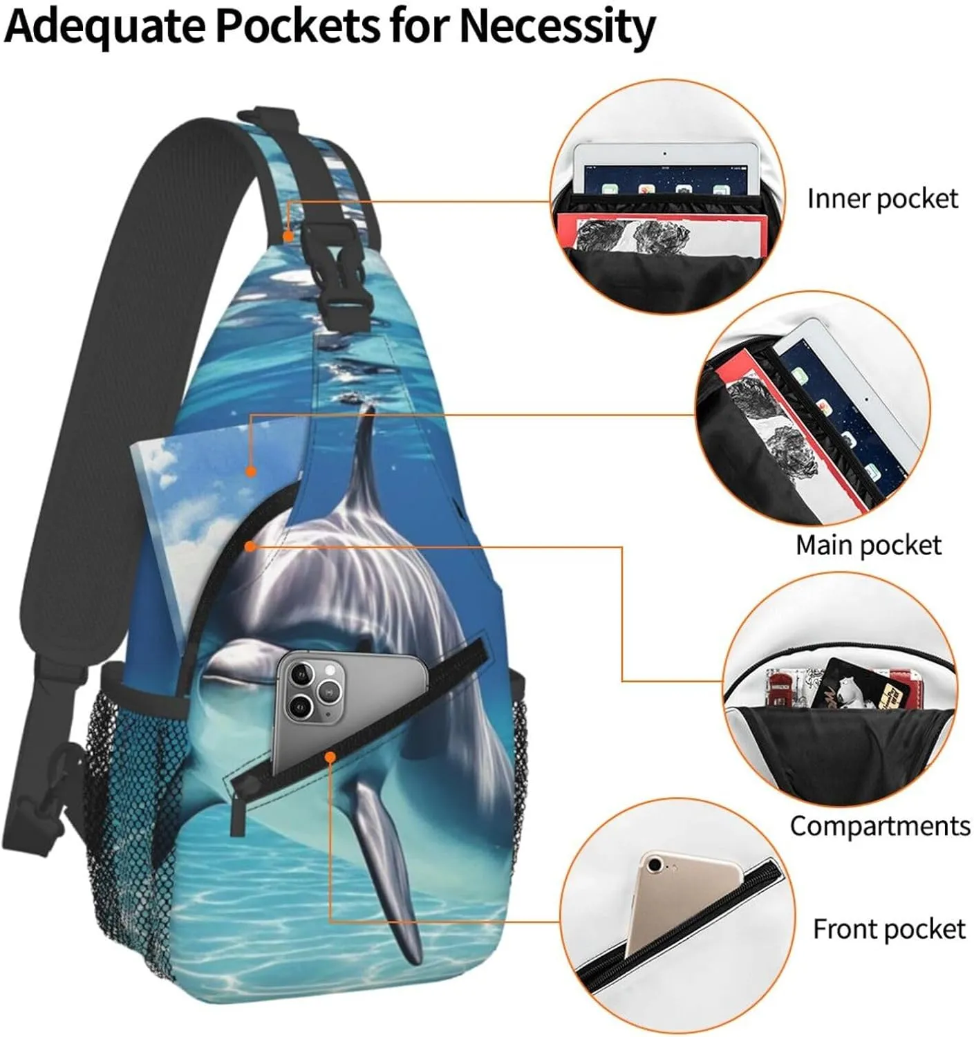 Sling Bag for Men Women Crossbody Backpack Marine dolphin Crossbody Bag Chest Bag for Travel Sport