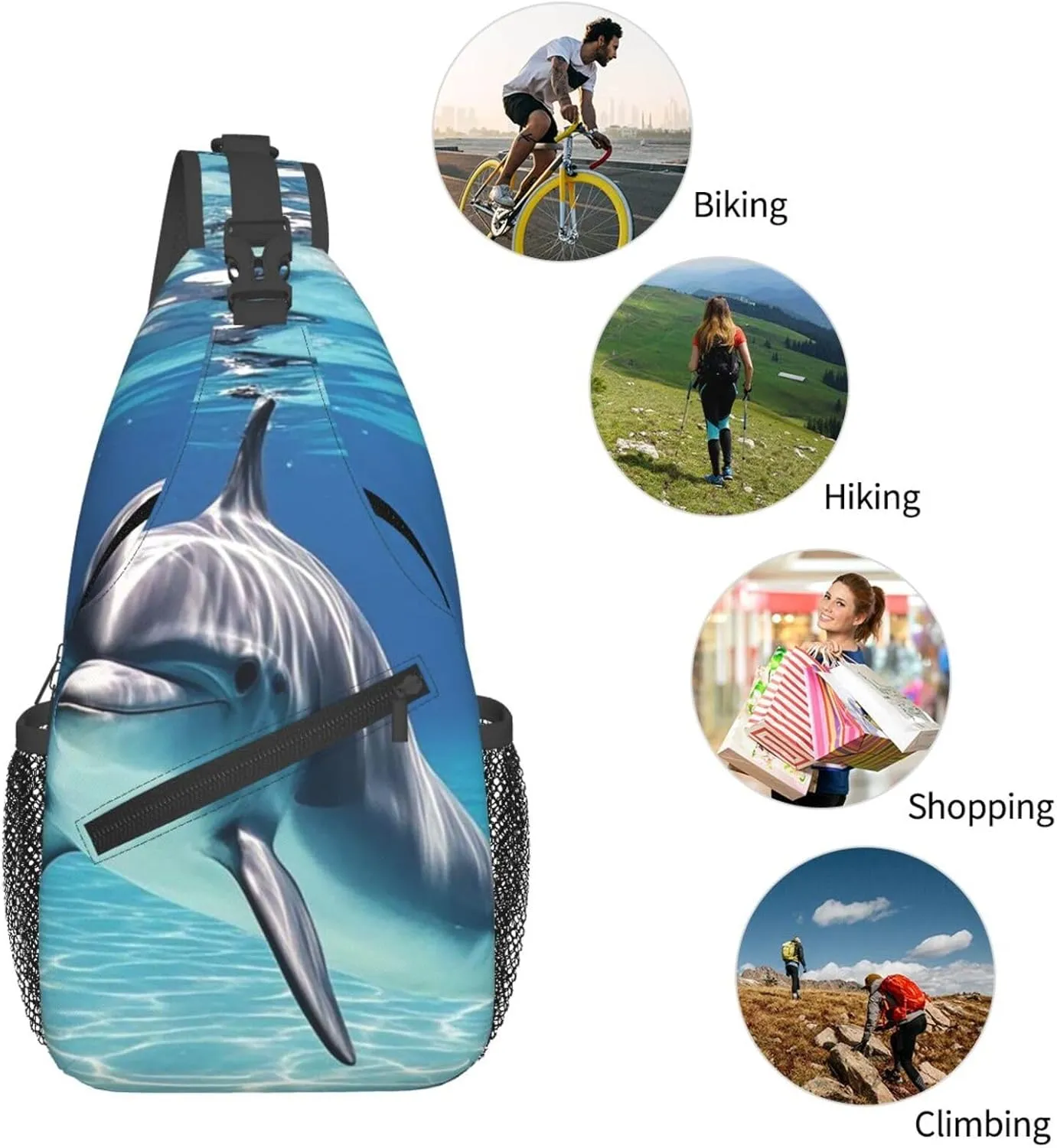 Sling Bag for Men Women Crossbody Backpack Marine dolphin Crossbody Bag Chest Bag for Travel Sport