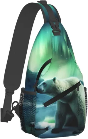 Sling Bag for Men Women Crossbody Backpack Northern Lights Bear Crossbody Bag Chest Bag for Travel Sport