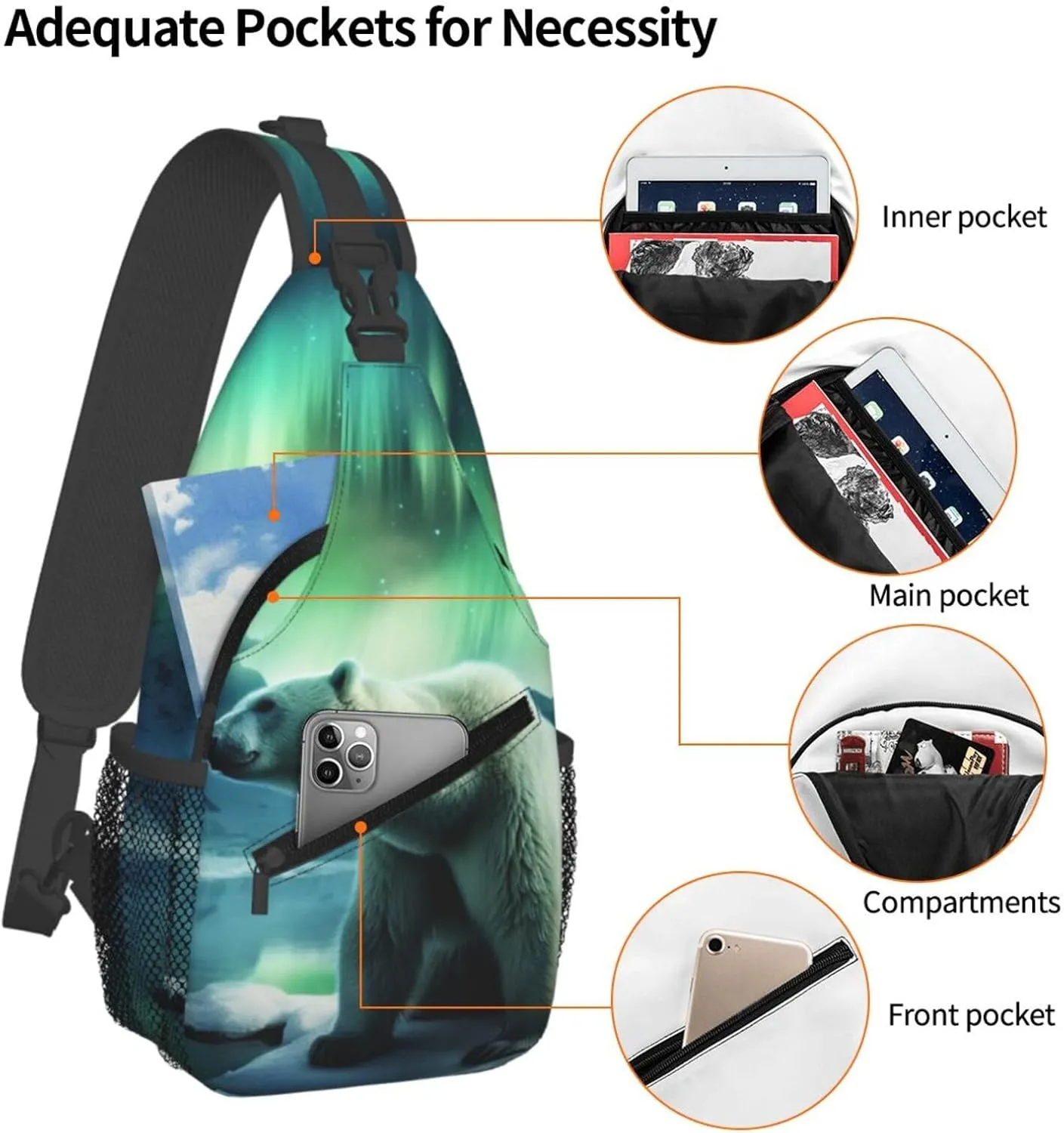 Sling Bag for Men Women Crossbody Backpack Northern Lights Bear Crossbody Bag Chest Bag for Travel Sport