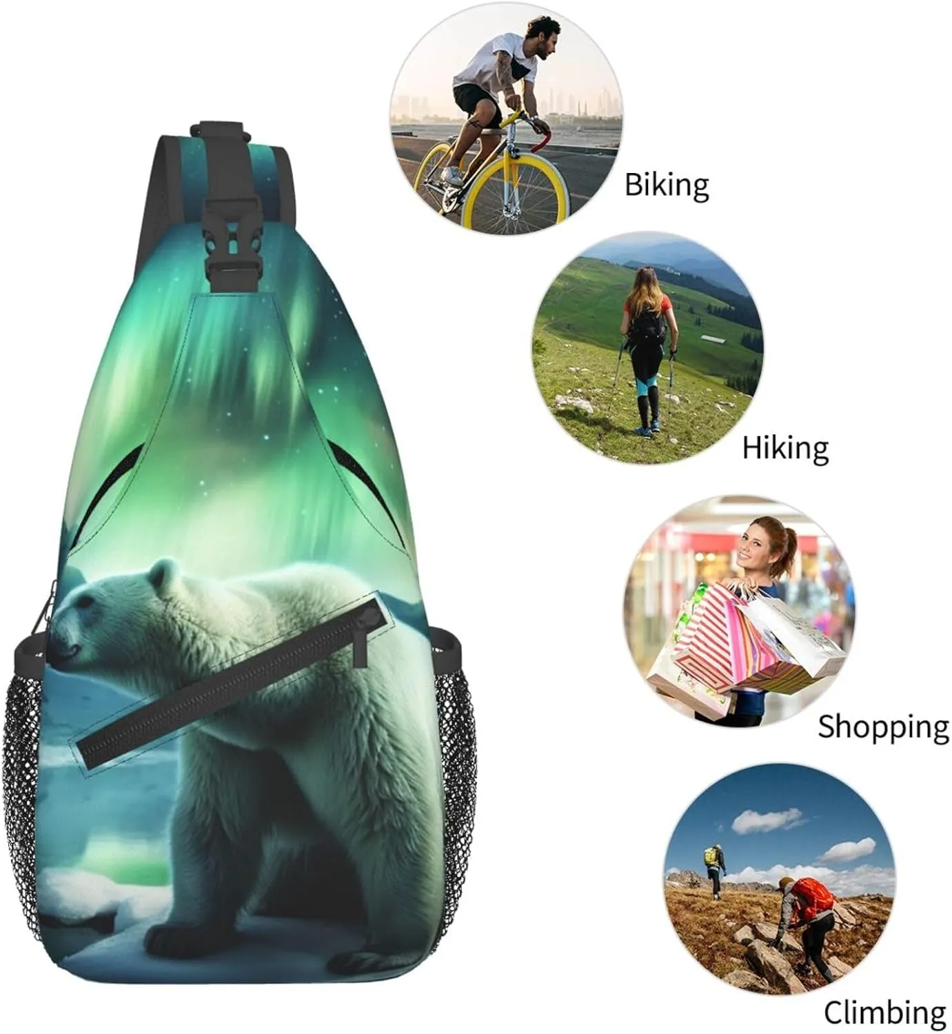 Sling Bag for Men Women Crossbody Backpack Northern Lights Bear Crossbody Bag Chest Bag for Travel Sport