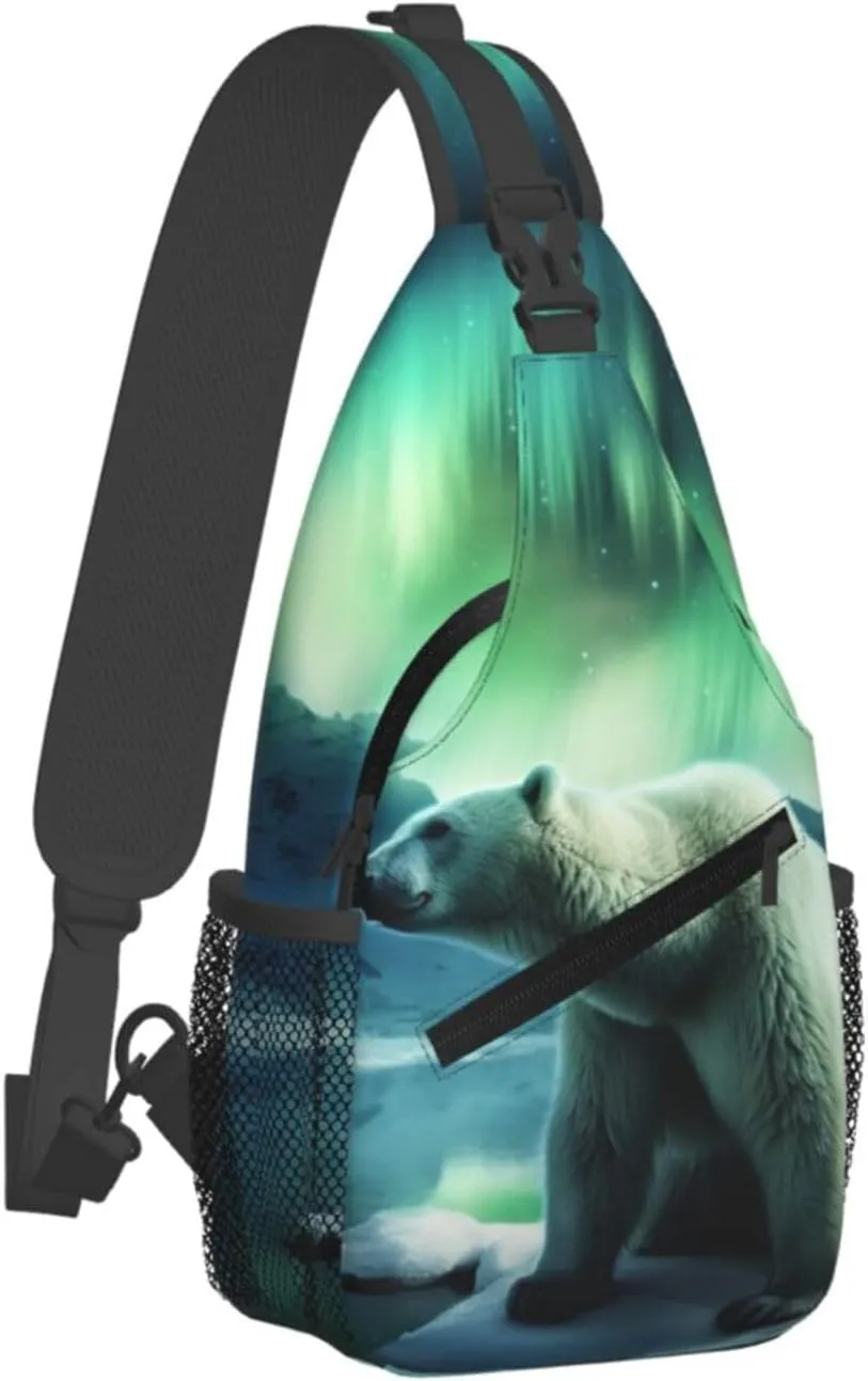 Sling Bag for Men Women Crossbody Backpack Northern Lights Bear Crossbody Bag Chest Bag for Travel Sport