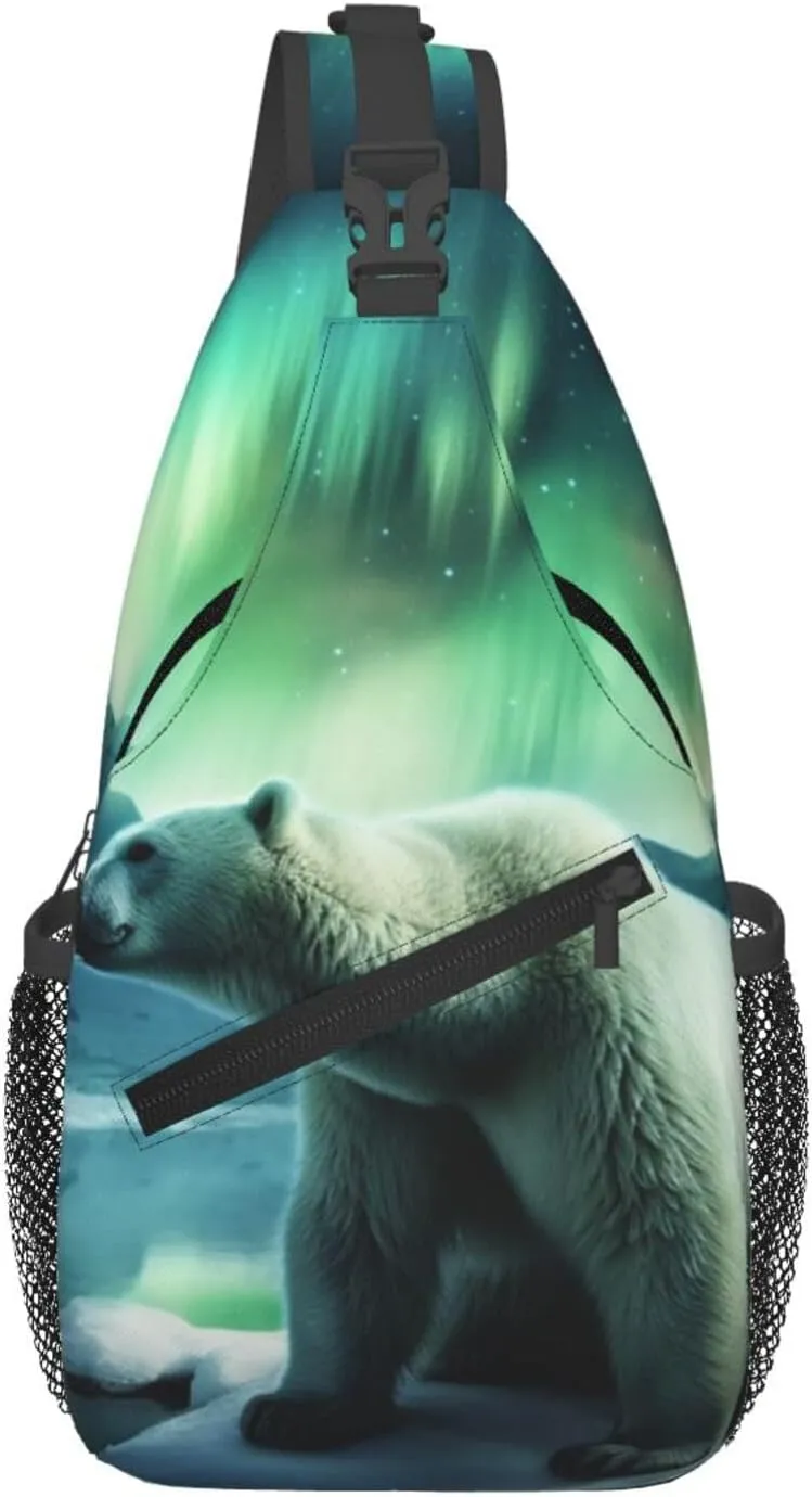 Sling Bag for Men Women Crossbody Backpack Northern Lights Bear Crossbody Bag Chest Bag for Travel Sport
