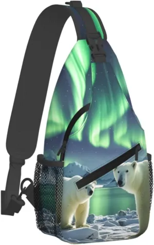 Sling Bag for Men Women Crossbody Backpack Polar Bears Northern Lights Crossbody Bag Chest Bag for Travel Sport