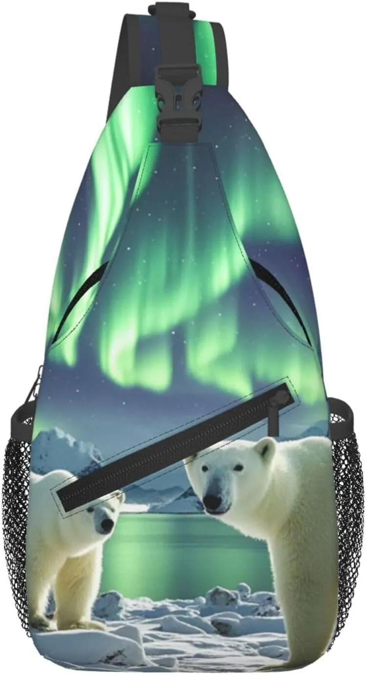 Sling Bag for Men Women Crossbody Backpack Polar Bears Northern Lights Crossbody Bag Chest Bag for Travel Sport