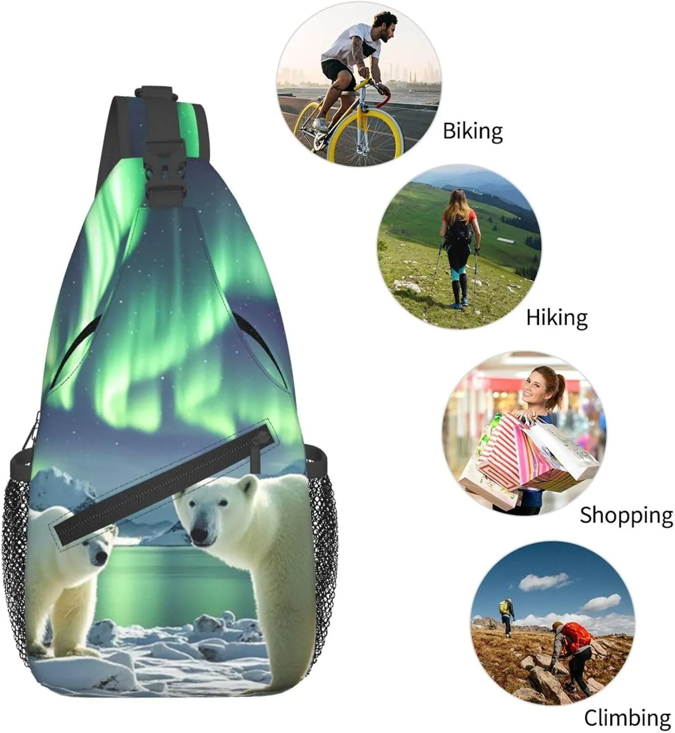 Sling Bag for Men Women Crossbody Backpack Polar Bears Northern Lights Crossbody Bag Chest Bag for Travel Sport