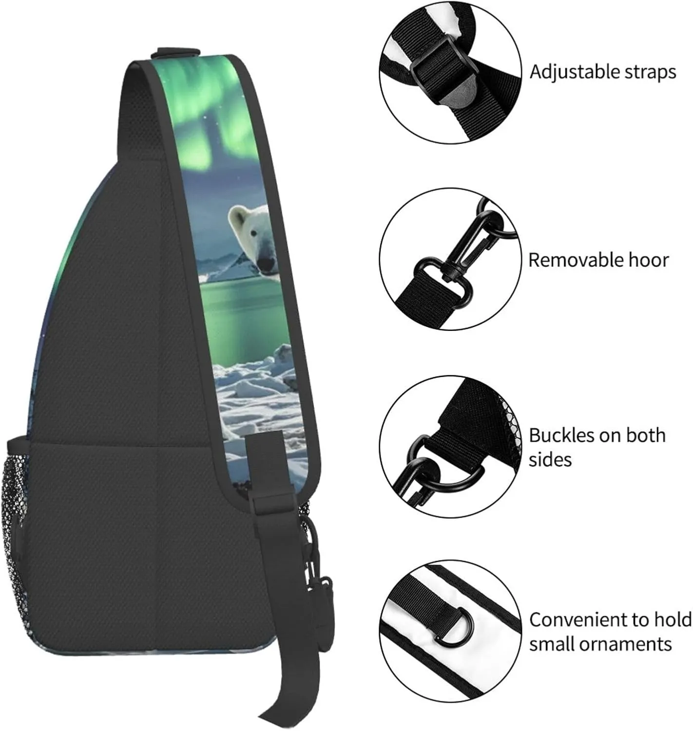 Sling Bag for Men Women Crossbody Backpack Polar Bears Northern Lights Crossbody Bag Chest Bag for Travel Sport