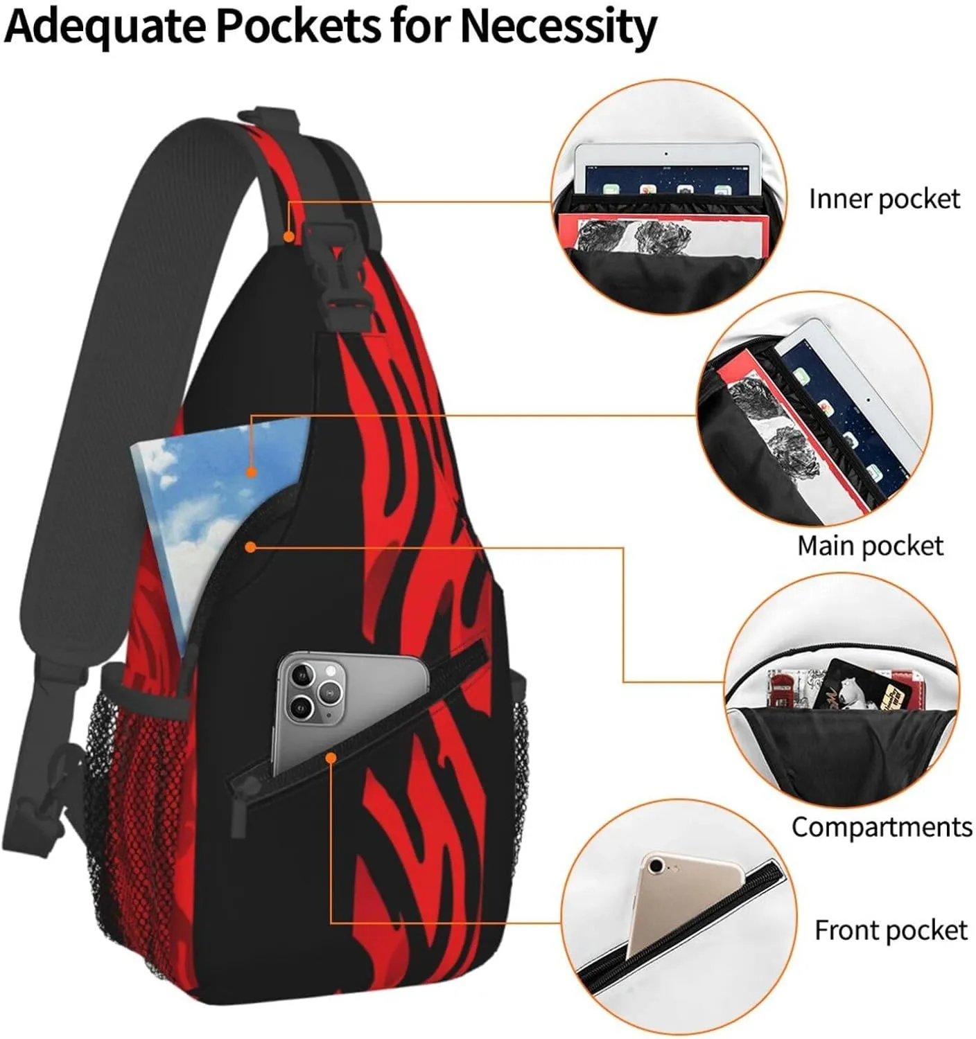 Sling Bag for Men Women Crossbody Backpack Red Leopard and Zebra Animal Crossbody Bag Chest Bag for Travel Sport