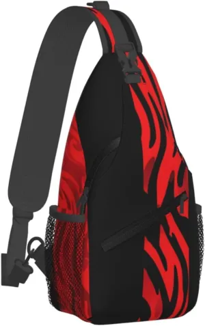 Sling Bag for Men Women Crossbody Backpack Red Leopard and Zebra Animal Crossbody Bag Chest Bag for Travel Sport