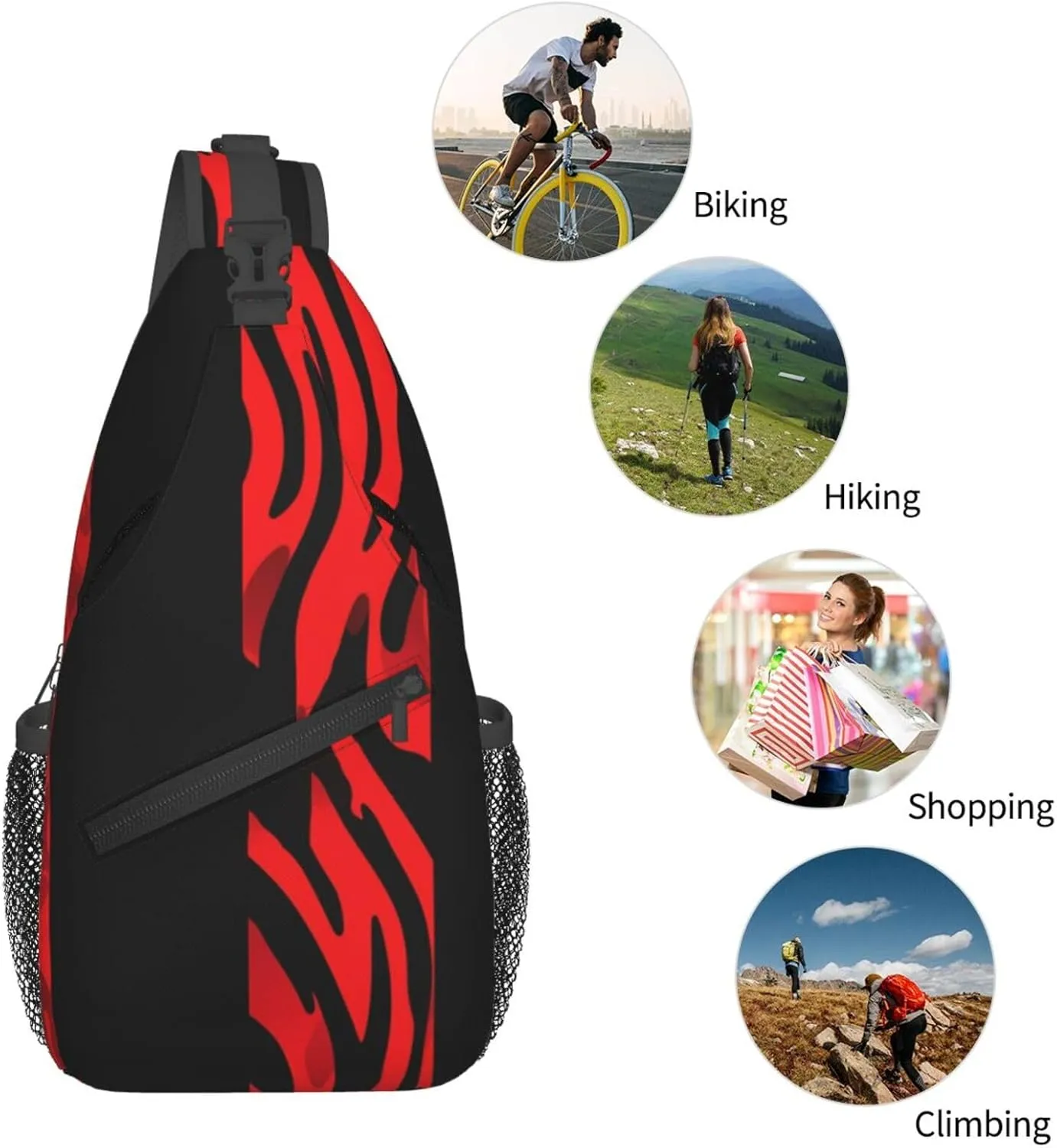 Sling Bag for Men Women Crossbody Backpack Red Leopard and Zebra Animal Crossbody Bag Chest Bag for Travel Sport