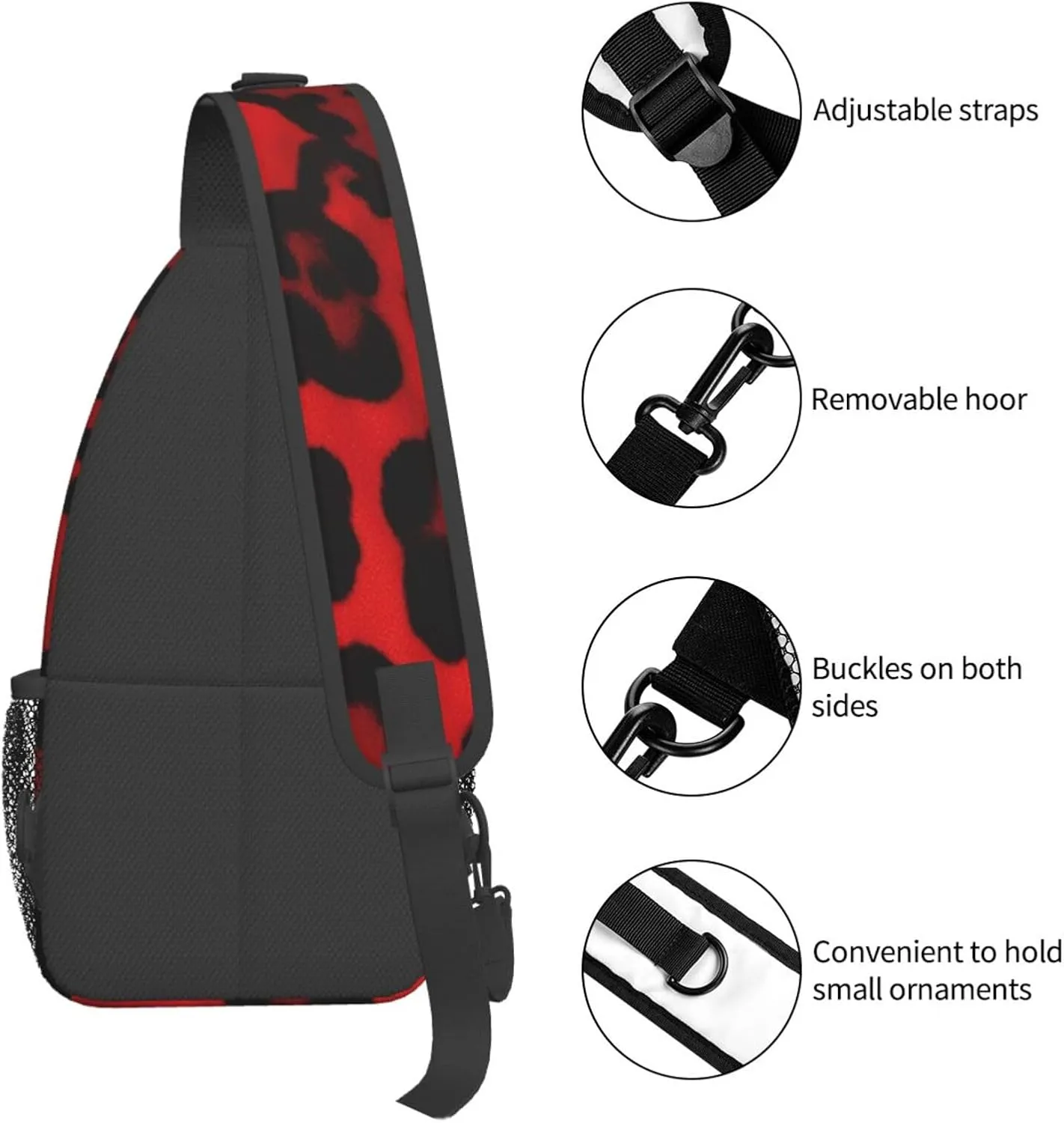 Sling Bag for Men Women Crossbody Backpack Red Leopard Pattern Crossbody Bag Chest Bag for Travel Sport