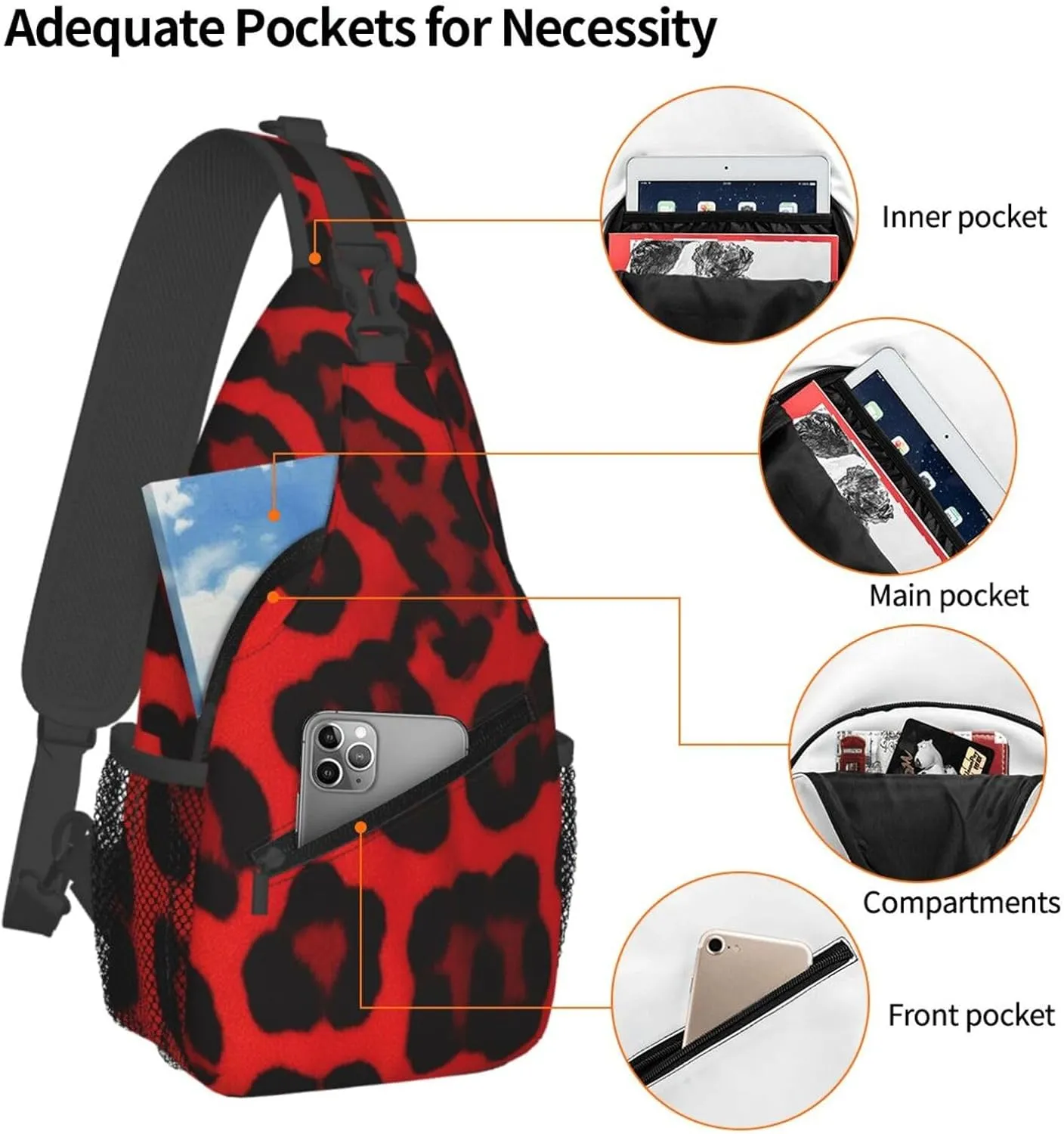 Sling Bag for Men Women Crossbody Backpack Red Leopard Pattern Crossbody Bag Chest Bag for Travel Sport