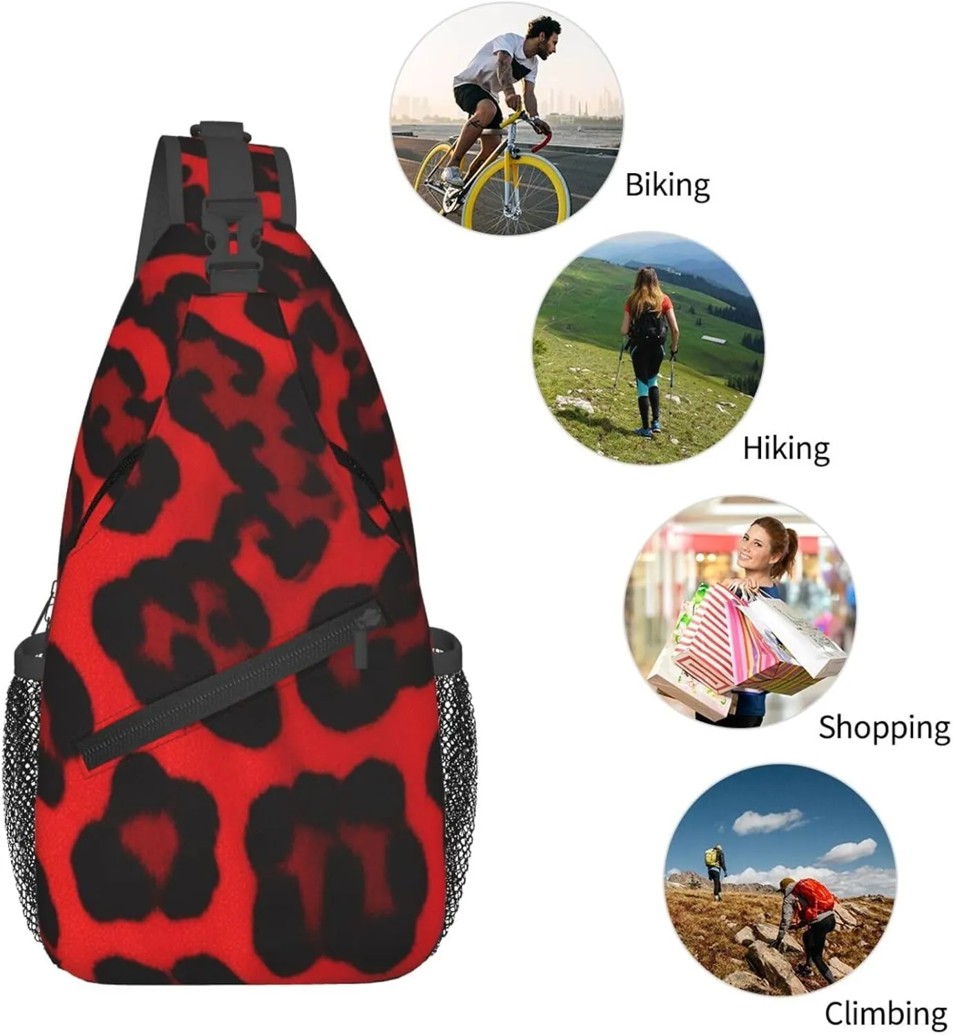 Sling Bag for Men Women Crossbody Backpack Red Leopard Pattern Crossbody Bag Chest Bag for Travel Sport