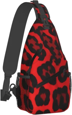Sling Bag for Men Women Crossbody Backpack Red Leopard Pattern Crossbody Bag Chest Bag for Travel Sport