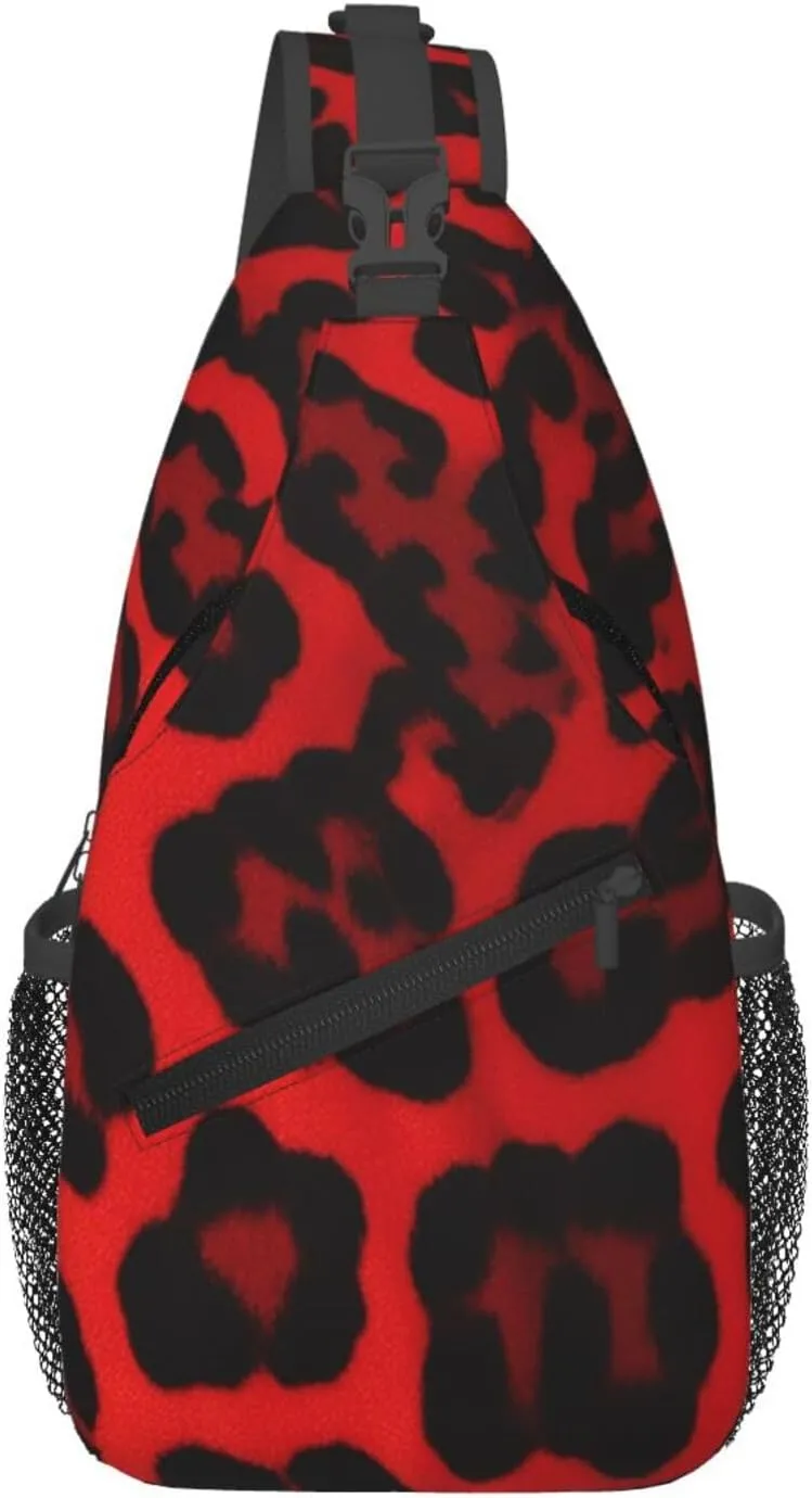 Sling Bag for Men Women Crossbody Backpack Red Leopard Pattern Crossbody Bag Chest Bag for Travel Sport