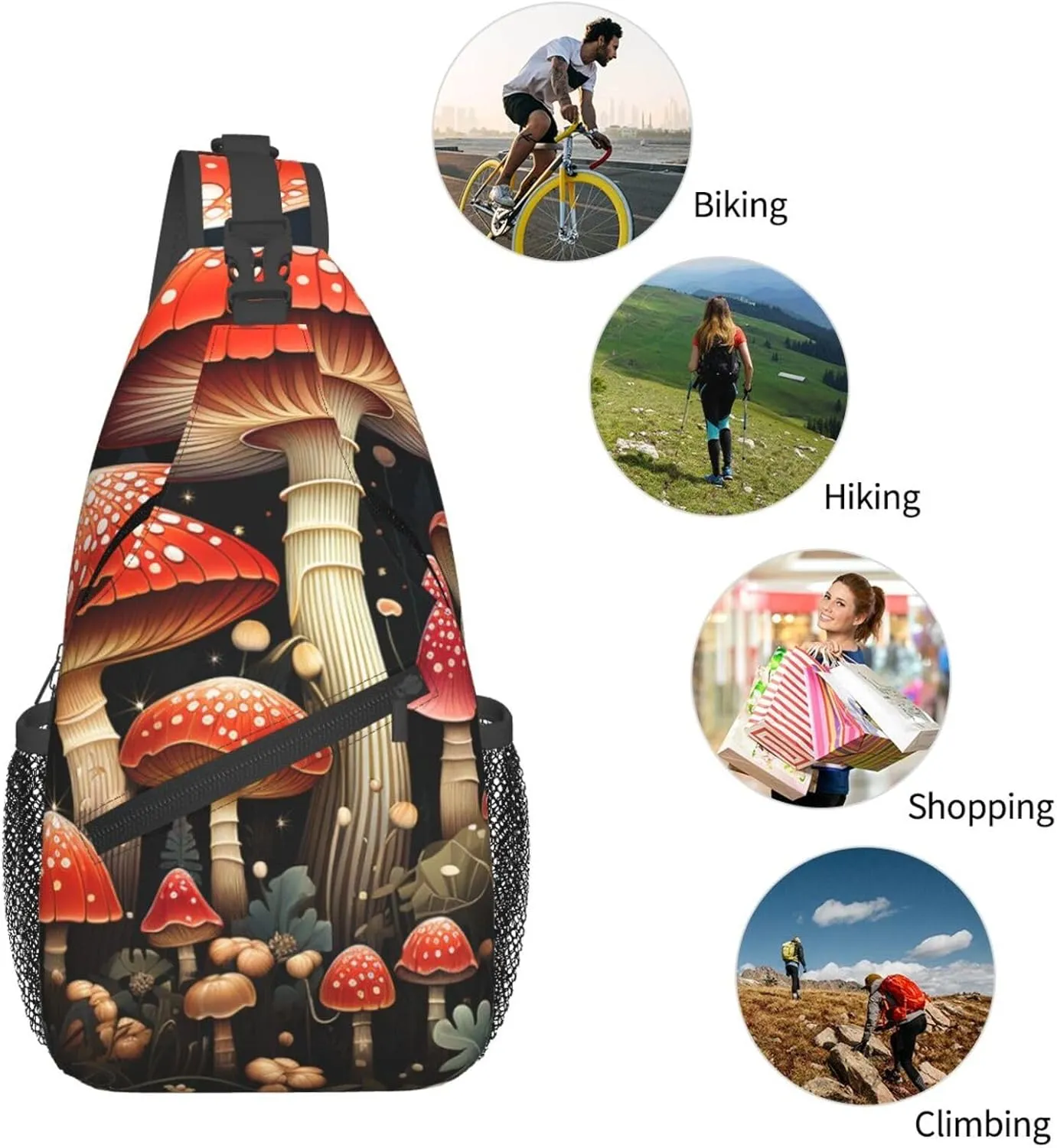 Sling Bag for Men Women Crossbody Backpack Red Mushrooms Crossbody Bag Chest Bag for Travel Sport