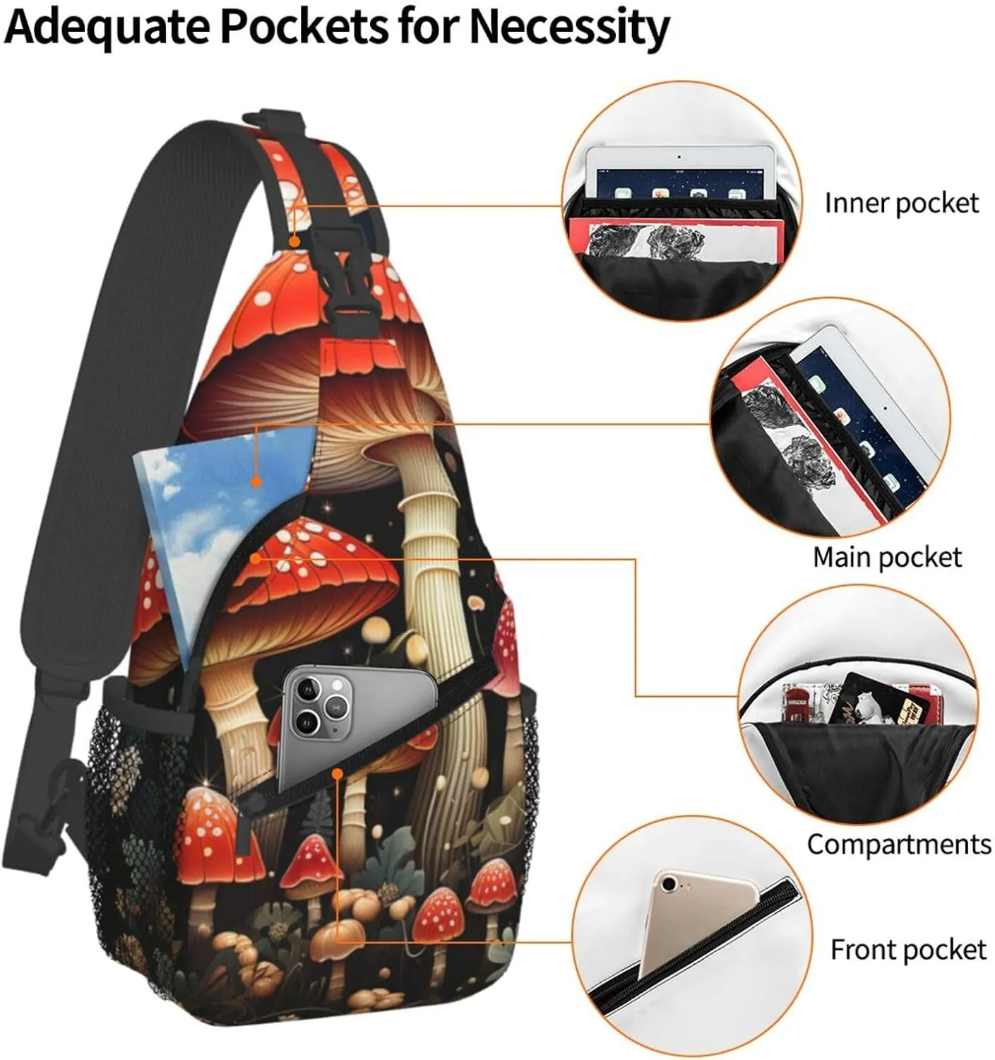 Sling Bag for Men Women Crossbody Backpack Red Mushrooms Crossbody Bag Chest Bag for Travel Sport