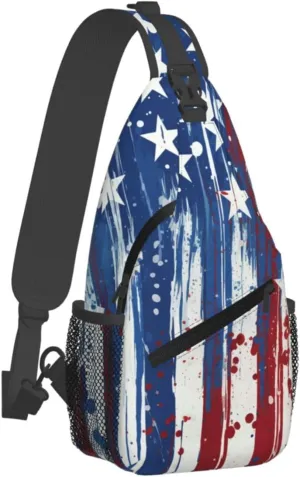 Sling Bag for Men Women Crossbody Backpack Red white and blue stripes and stars Crossbody Bag Chest Bag for Travel Sport