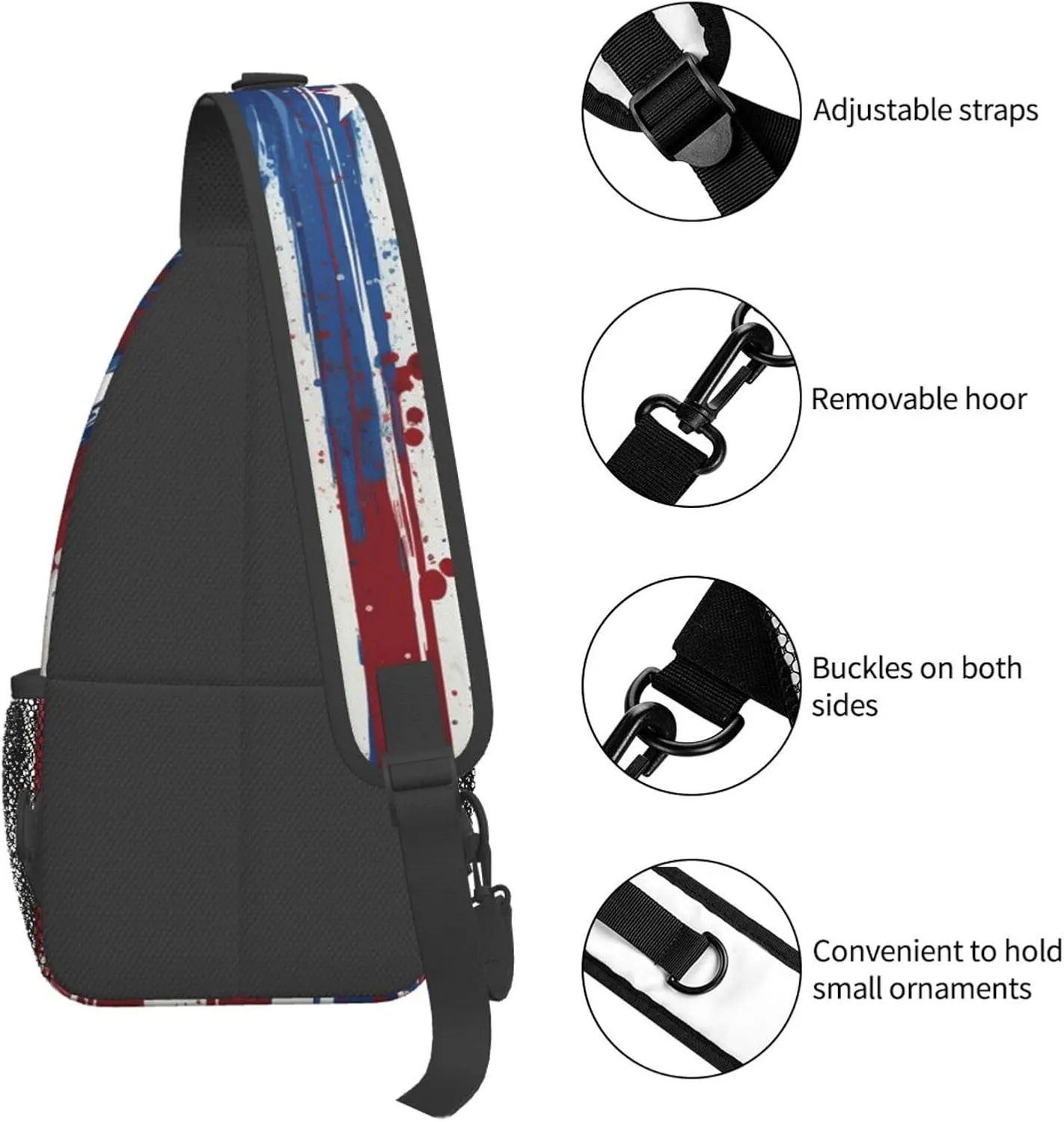 Sling Bag for Men Women Crossbody Backpack Red white and blue stripes and stars Crossbody Bag Chest Bag for Travel Sport