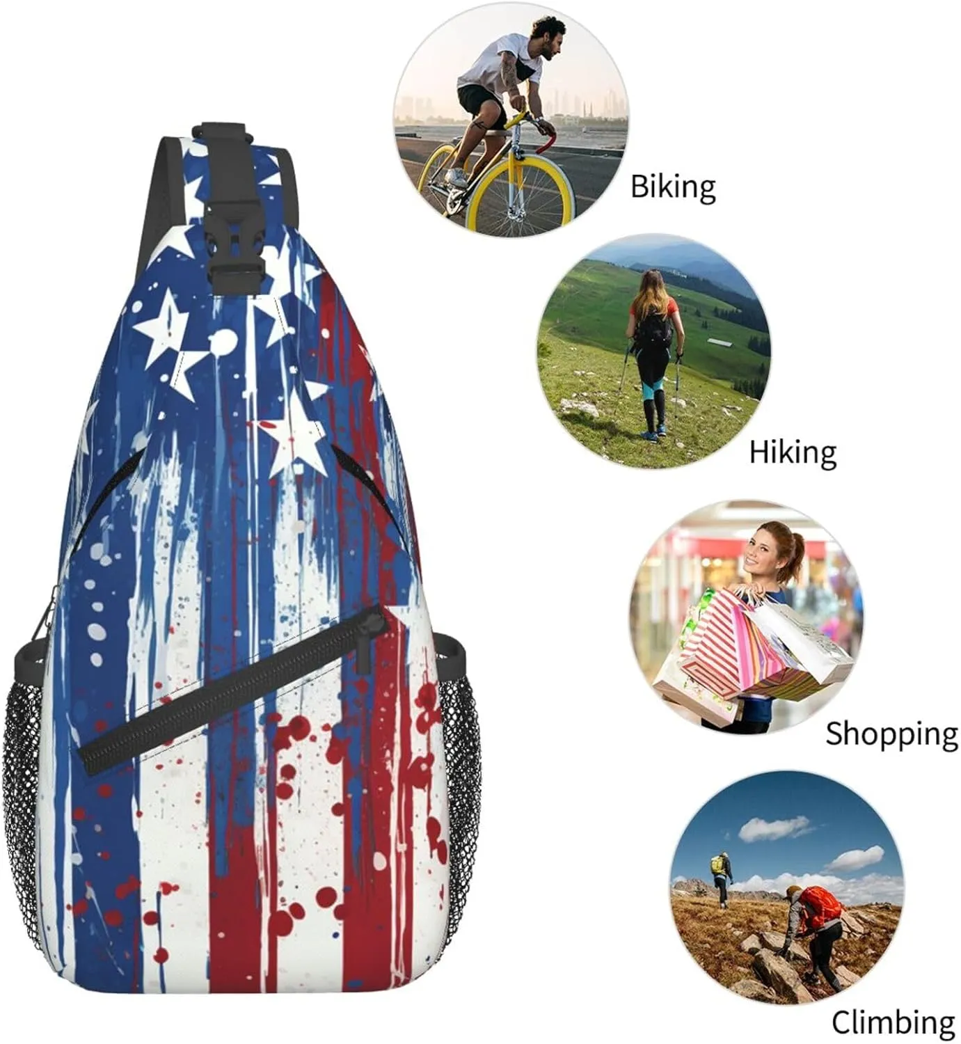 Sling Bag for Men Women Crossbody Backpack Red white and blue stripes and stars Crossbody Bag Chest Bag for Travel Sport