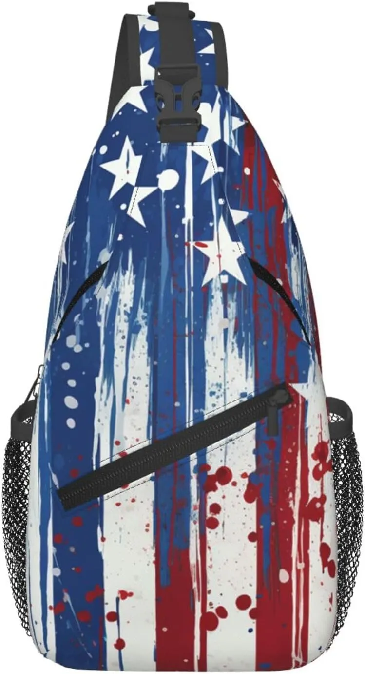 Sling Bag for Men Women Crossbody Backpack Red white and blue stripes and stars Crossbody Bag Chest Bag for Travel Sport