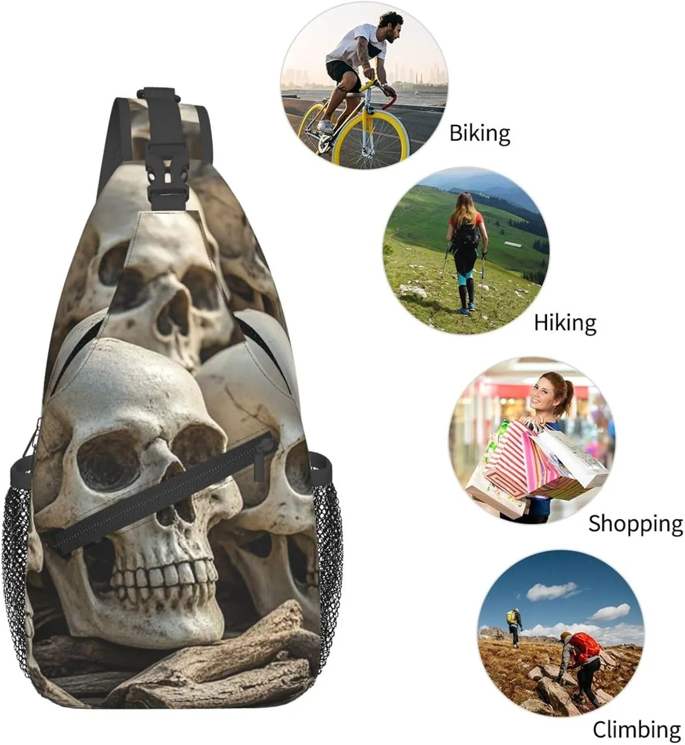 Sling Bag for Men Women Crossbody Backpack Skulls Crossbody Bag Chest Bag for Travel Sport