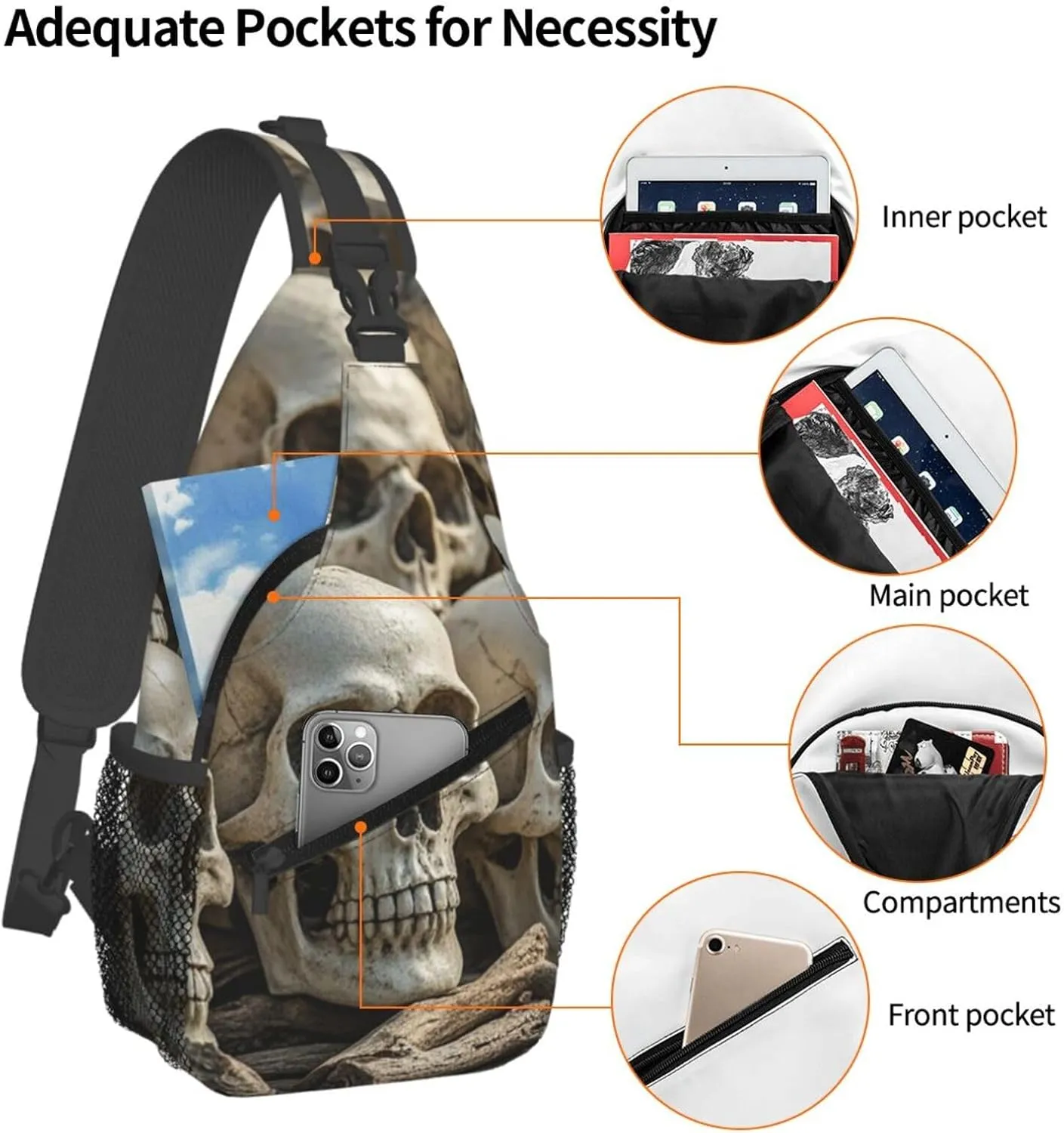 Sling Bag for Men Women Crossbody Backpack Skulls Crossbody Bag Chest Bag for Travel Sport