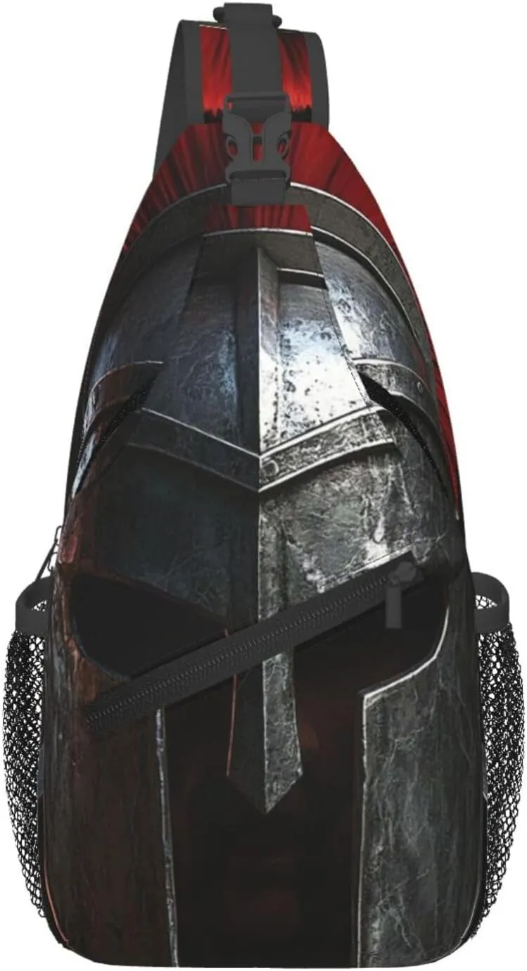 Sling Bag for Men Women Crossbody Backpack Spartan Warrior Helmet Crossbody Bag Chest Bag for Travel Sport