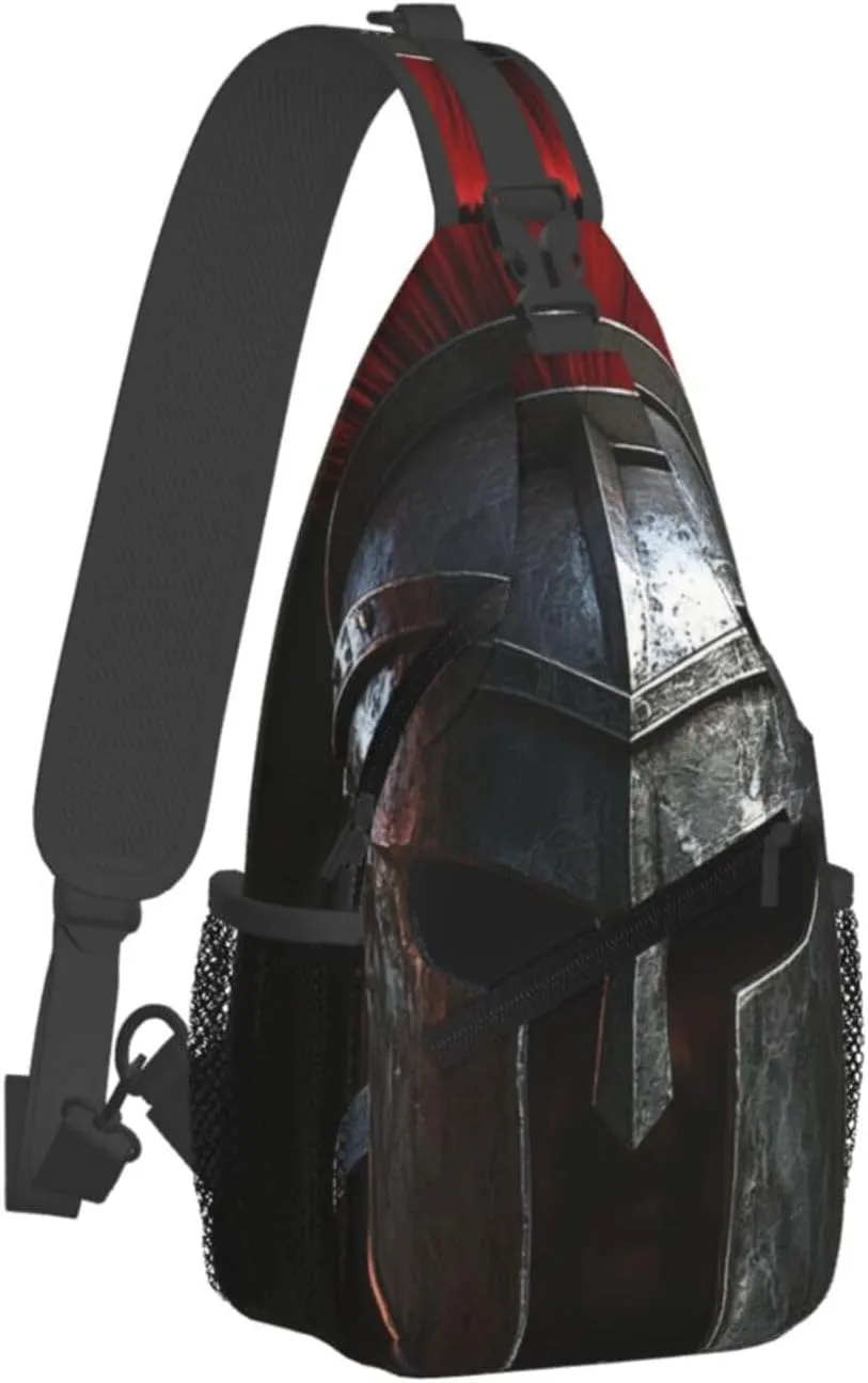 Sling Bag for Men Women Crossbody Backpack Spartan Warrior Helmet Crossbody Bag Chest Bag for Travel Sport
