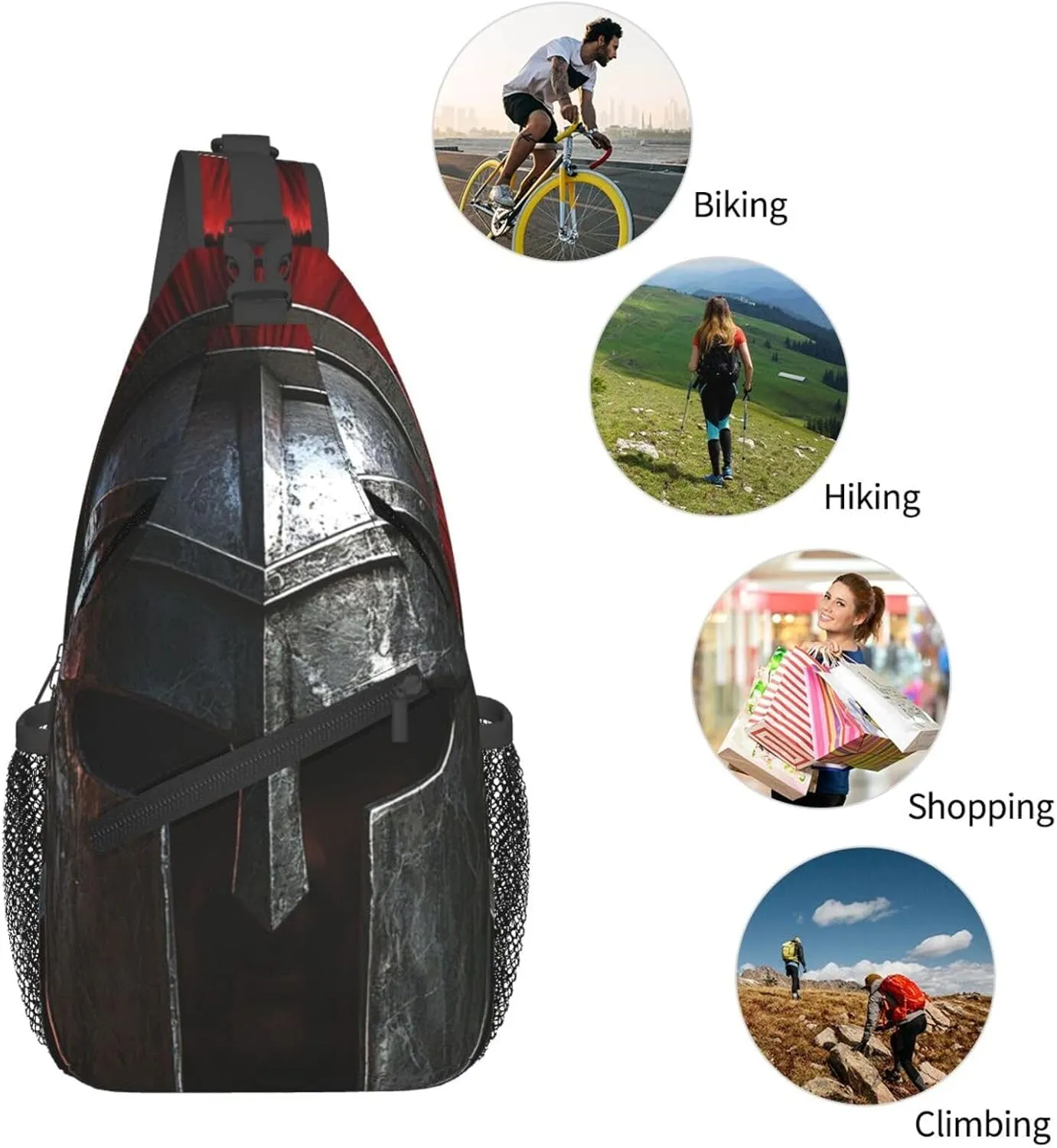 Sling Bag for Men Women Crossbody Backpack Spartan Warrior Helmet Crossbody Bag Chest Bag for Travel Sport
